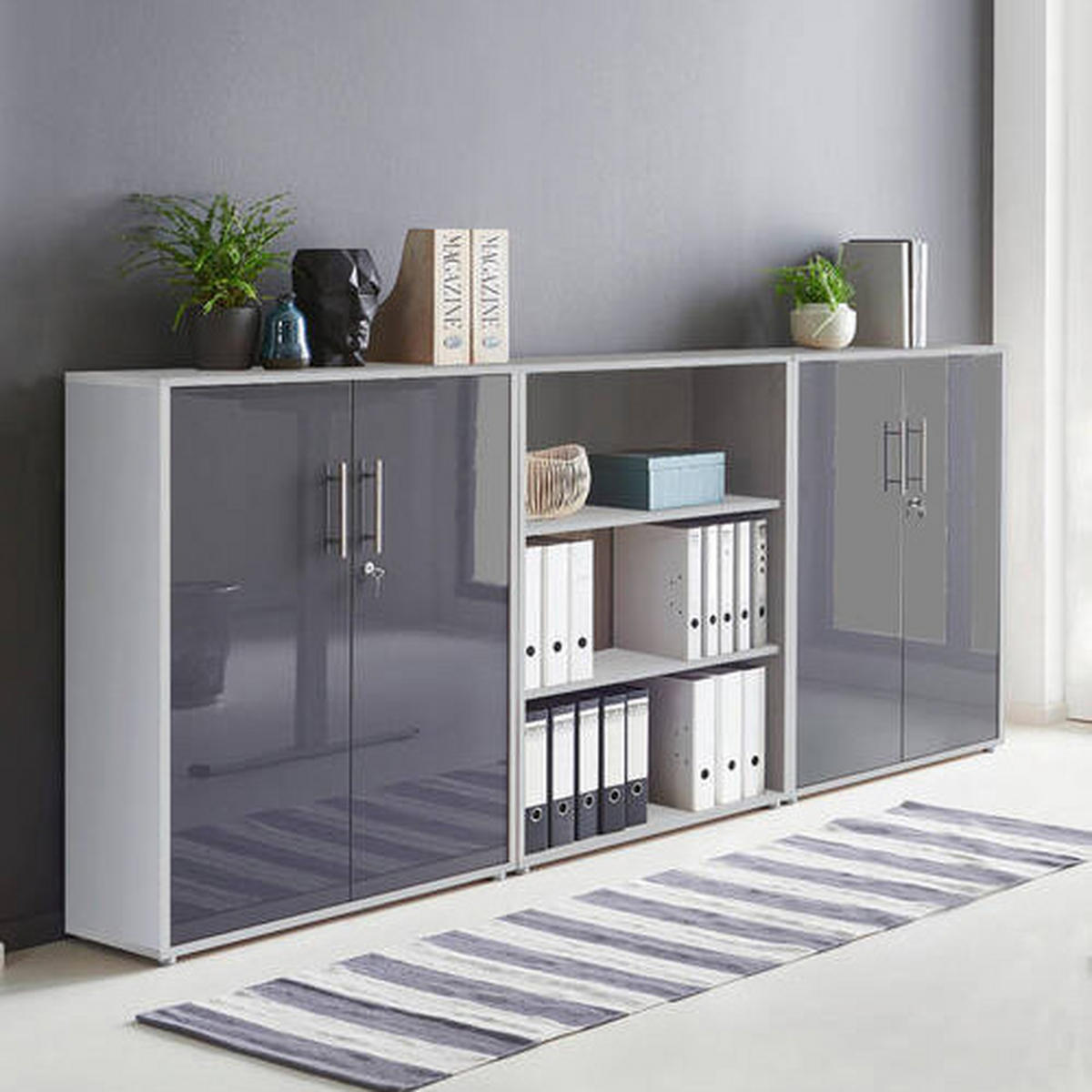 AKTENSCHRANK Grau, Anthrazit Hochglanz  - Anthrazit Hochglanz/Grau, MODERN, Holzwerkstoff (253,2/113,6/33cm) - MID.YOU