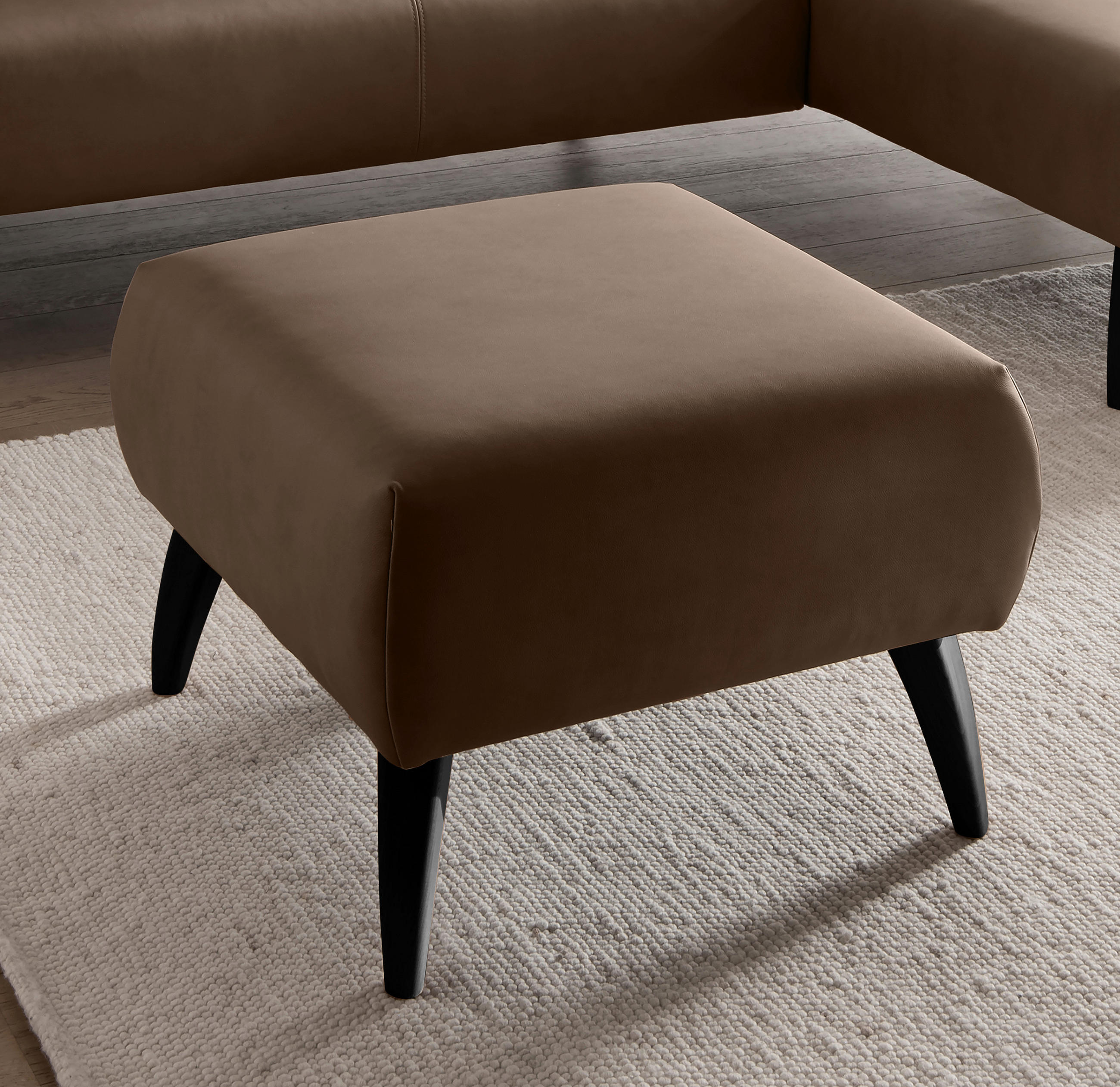 HOCKER Lederlook Braun  - Schwarz/Braun, MODERN, Holz/Textil (66/44/66cm) - Livetastic