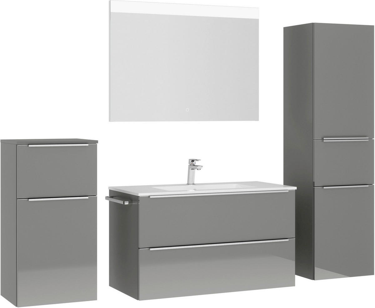 BADEZIMMER 5-teilig  in 191 cm  - Schieferfarben/Edelstahlfarben, MODERN, Glas/Holzwerkstoff (191cm) - Nobilia