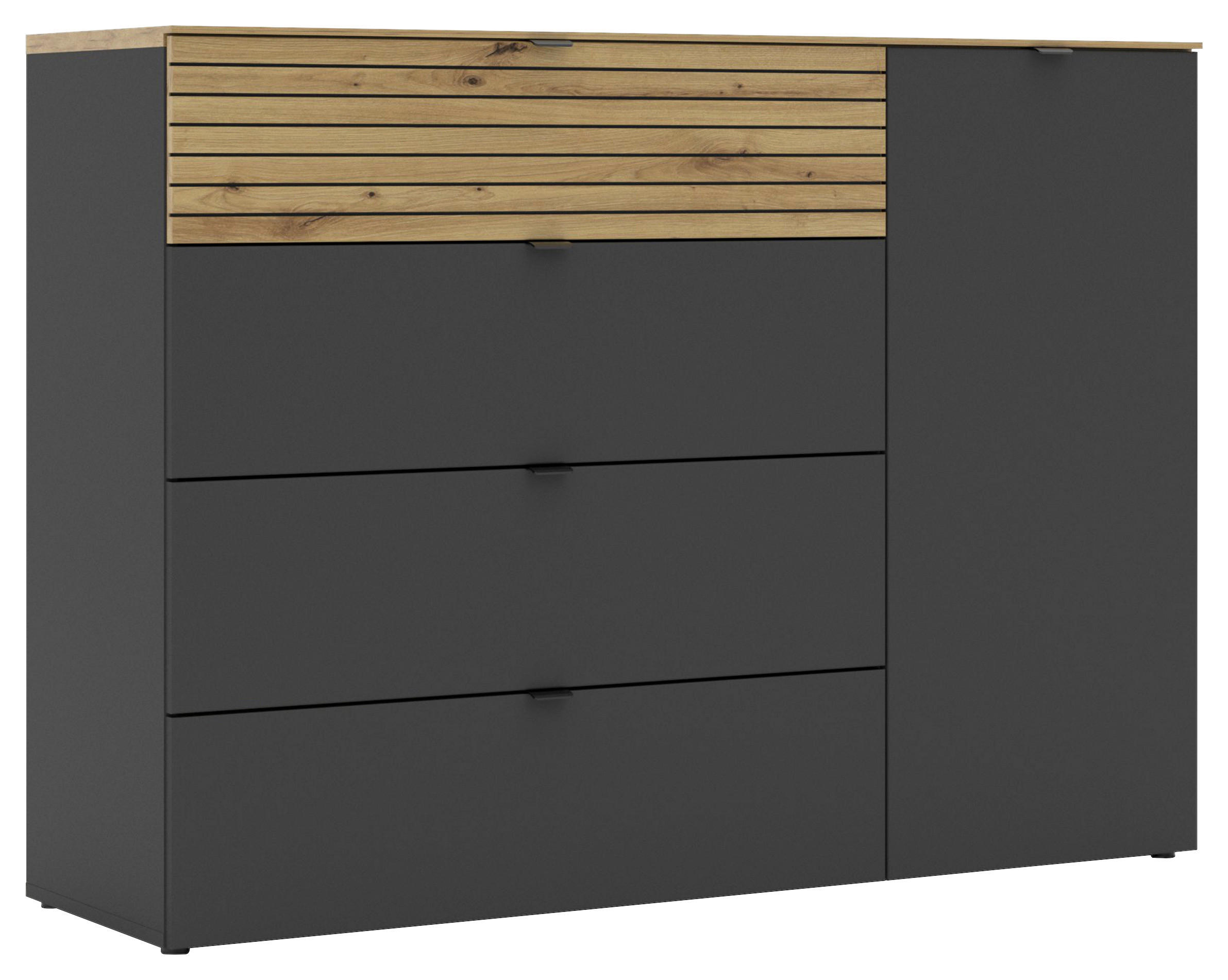 Voleo ŠIROKÁ KOMODA, grafitová, dub artisan, 136/99/41 cm