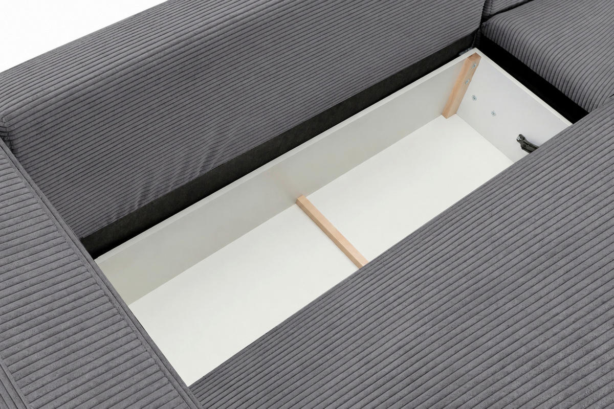 ECKSOFA  Cord Grau  - Schwarz/Grau, Basics, Holz/Holzwerkstoff (284/184cm) - MID.YOU