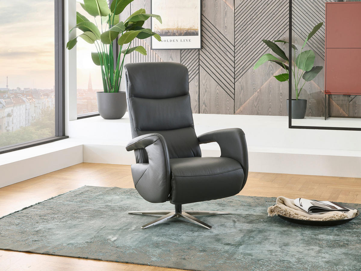 RELAXSESSEL in Leder Anthrazit  - Anthrazit/Silberfarben, KONVENTIONELL, Leder/Metall (71/110/99cm) - Dieter Knoll