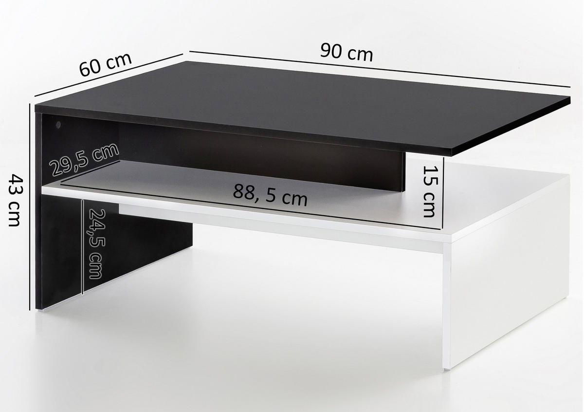 DOHÁNYZÓASZTAL faalapú anyag 90/60/43 cm   - fekete/fehér, Modern, faalapú anyag (90/60/43cm) - MID.YOU