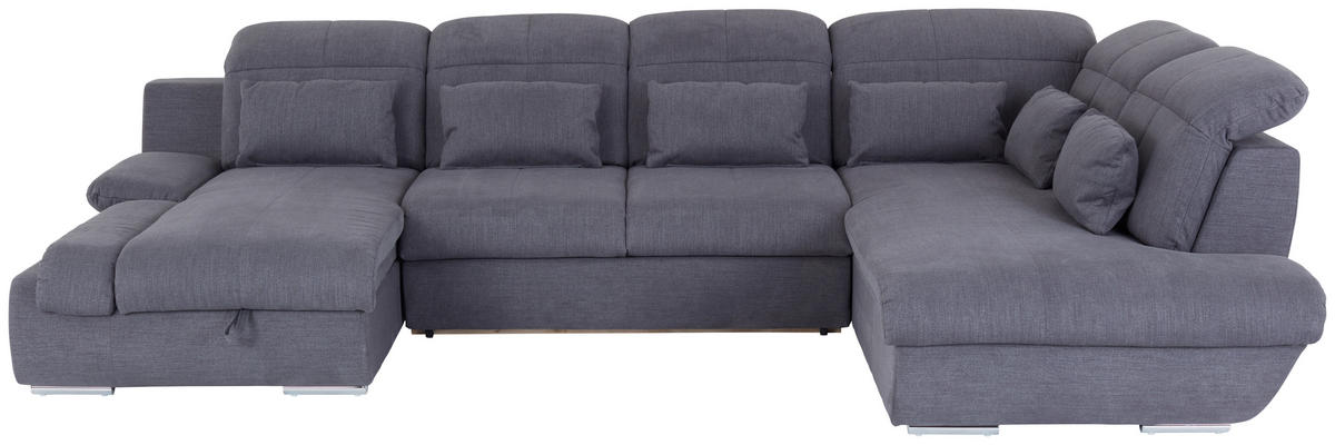 WOHNLANDSCHAFT in Mikrofaser Dunkelgrau  - Chromfarben/Dunkelgrau, Modern, Textil/Metall (184/345/228cm) - MID.YOU