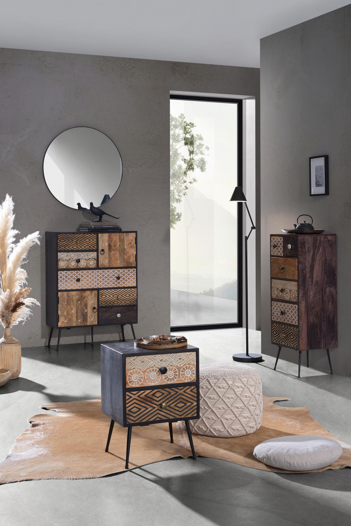 COMMODE 80/108/35 cm  in Multicolor, Dunkelbraun  - couleur laiton/noir, Lifestyle, métal/bois (80/108/35cm) - Landscape