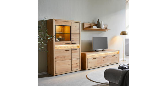 WOHNWAND  in Eichefarben  285/164/49 cm  - Eichefarben/Schwarz, KONVENTIONELL, Glas/Holz (285/164/49cm) - Cantus