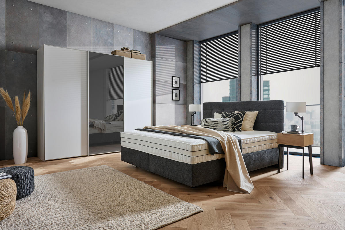 BOXSPRINGBETT 180/200 cm  in Anthrazit  - Anthrazit/Schwarz, Design, Kunststoff/Textil (180/200cm) - Esposa
