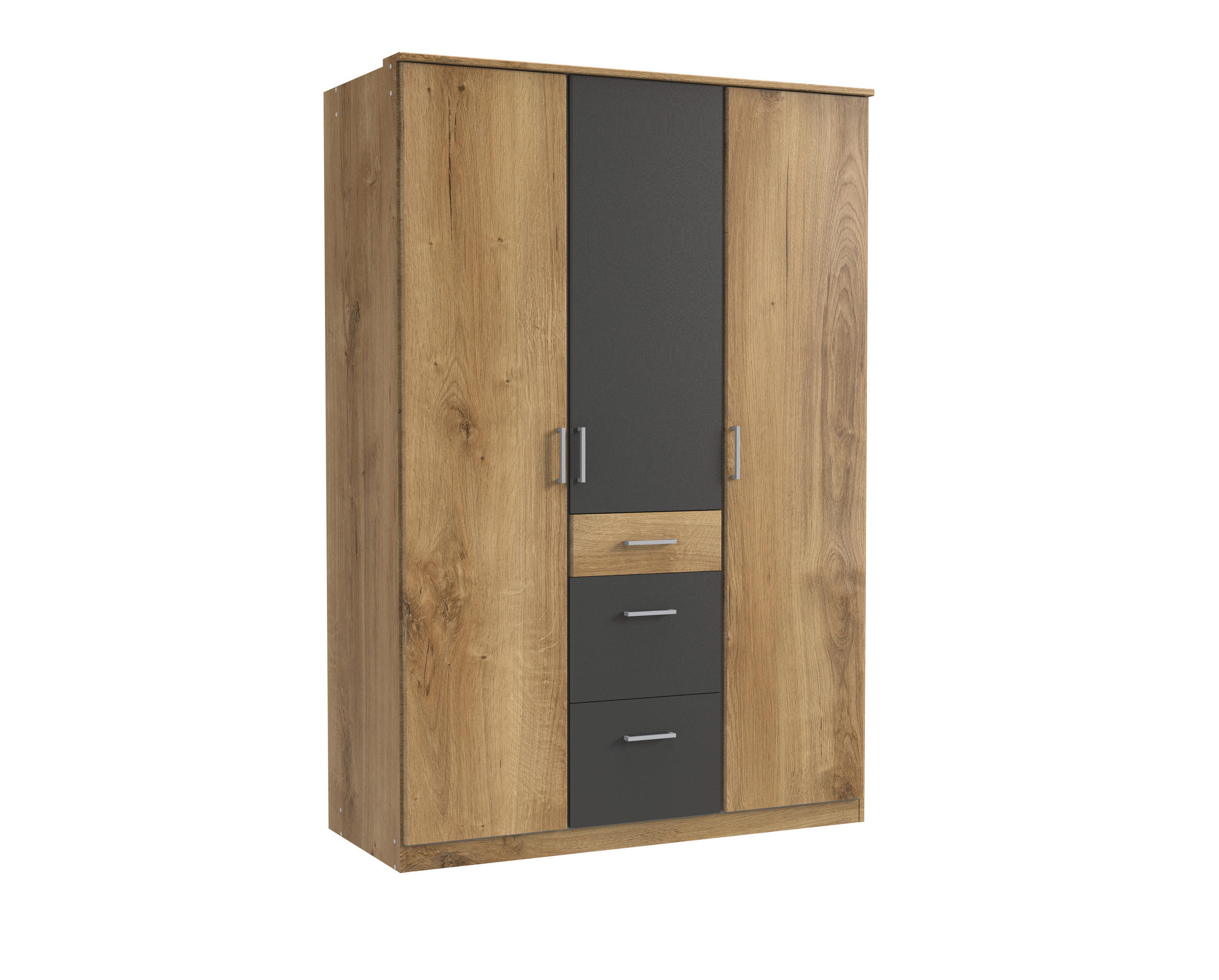 OMARA S KLASIČNIMI VRATI, barve grafita, barve hrasta  - srebrne barve/barve hrasta, Design, umetna masa/leseni material (135/199/58cm) - Boxxx