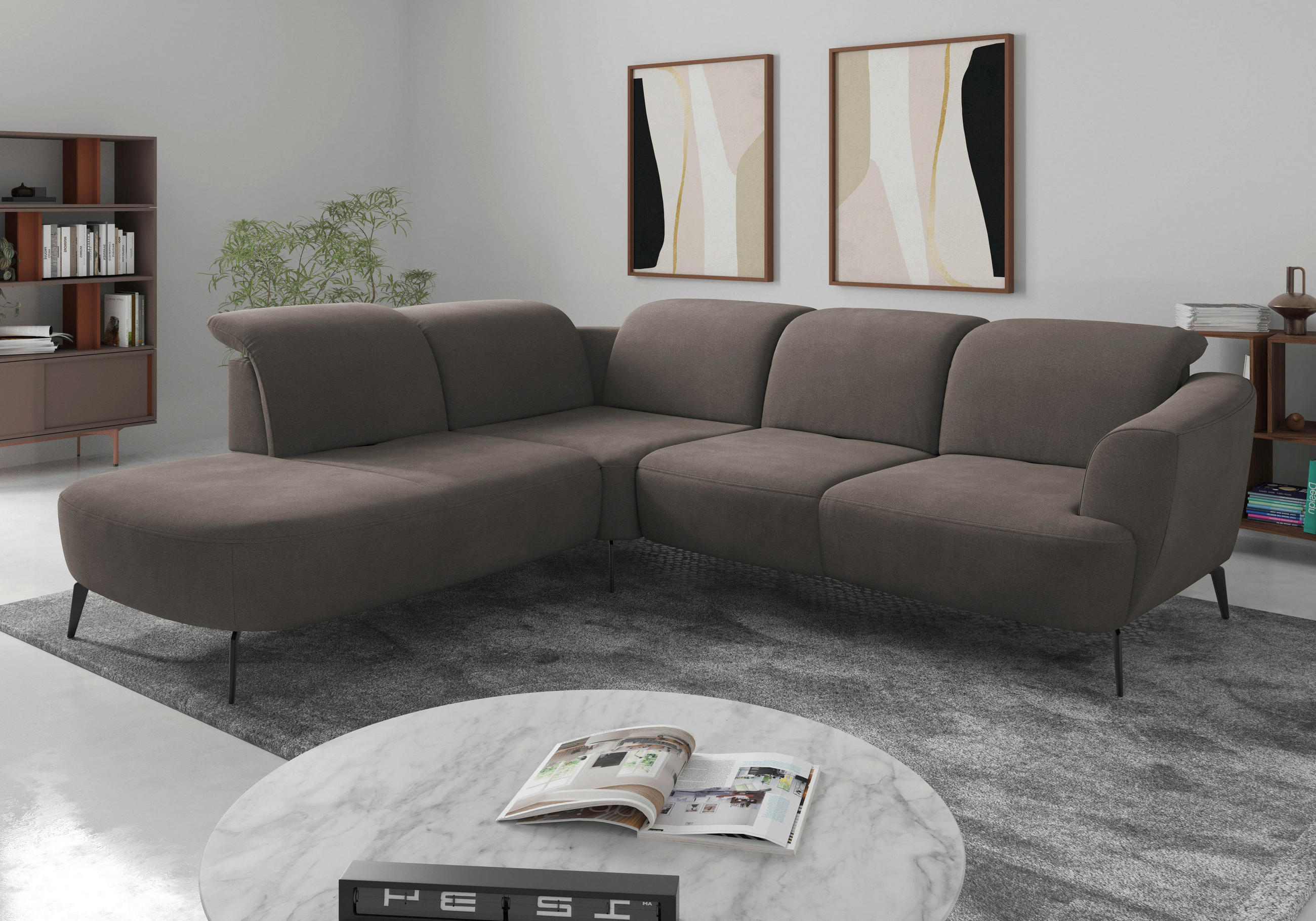 ECKSOFA ZOE E Schlammfarben Flachgewebe  - Schlammfarben/Schwarz, KONVENTIONELL, Textil/Metall (267/300cm) - Sit & More