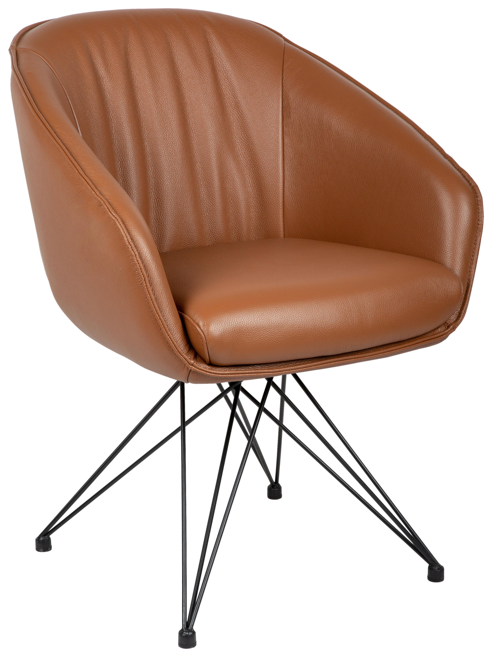 ARMLEHNSTUHL  in Eisen Echtleder pigmentiert  - Cognac/Schwarz, Design, Leder/Metall (59,5/83,5/63,5cm) - Belluti