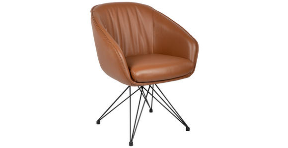 ARMLEHNSTUHL  in Eisen Echtleder pigmentiert  - Cognac/Schwarz, Design, Leder/Metall (59,5/83,5/63,5cm) - Belluti