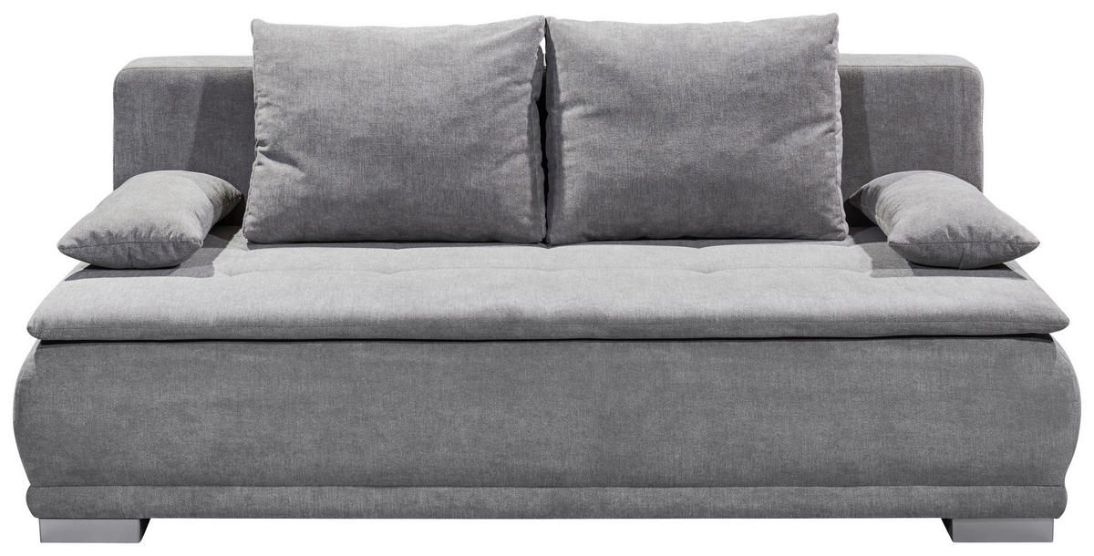 SCHLAFSOFA  mit Rücken echt Mikrovelours Silberfarben  - Schlammfarben/Silberfarben, MODERN, Kunststoff/Textil (208/93/105cm) - MID.YOU