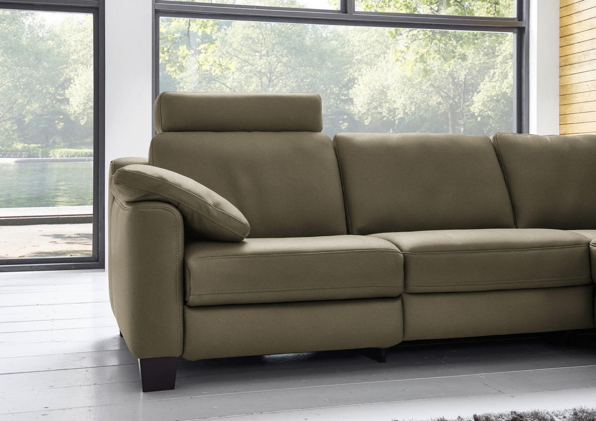 ECKSOFA in Echtleder Olivgrün  - Eichefarben/Olivgrün, Design, Leder/Holz (259/235cm) - Valdera