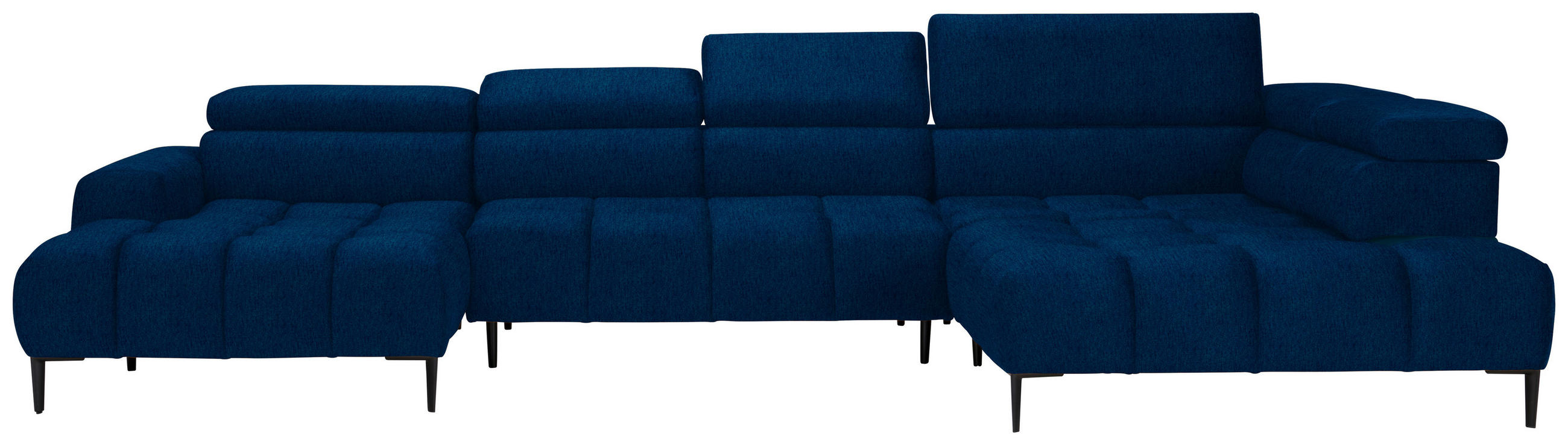 WOHNLANDSCHAFT in Samt, Webstoff Blau  - Blau/Schwarz, Design, Textil/Metall (177/385/216cm) - Welnova