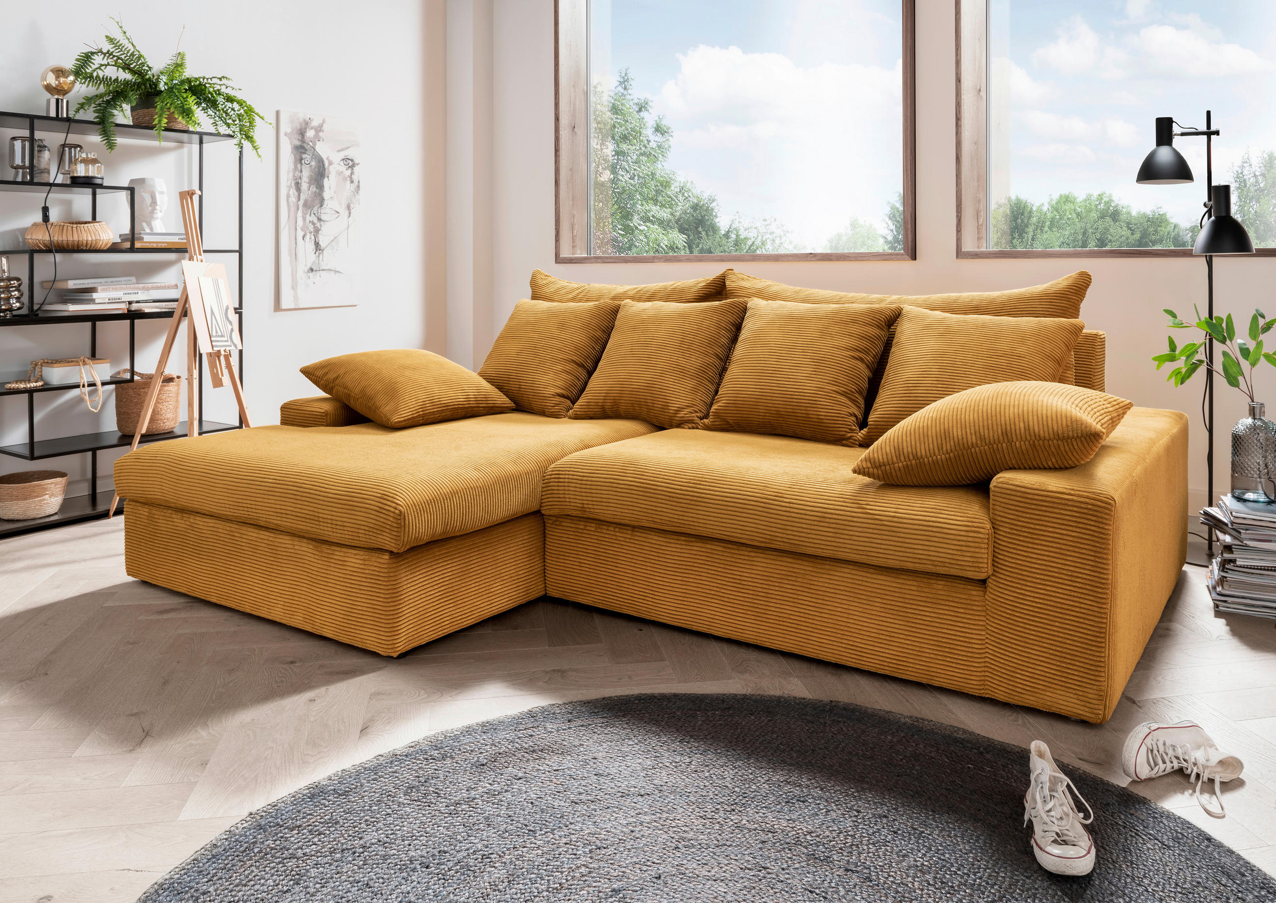 ECKSOFA in Cord Goldfarben  200/278 cm  - Goldfarben/Schwarz, MODERN, Kunststoff/Textil (200/278cm) - Livetastic