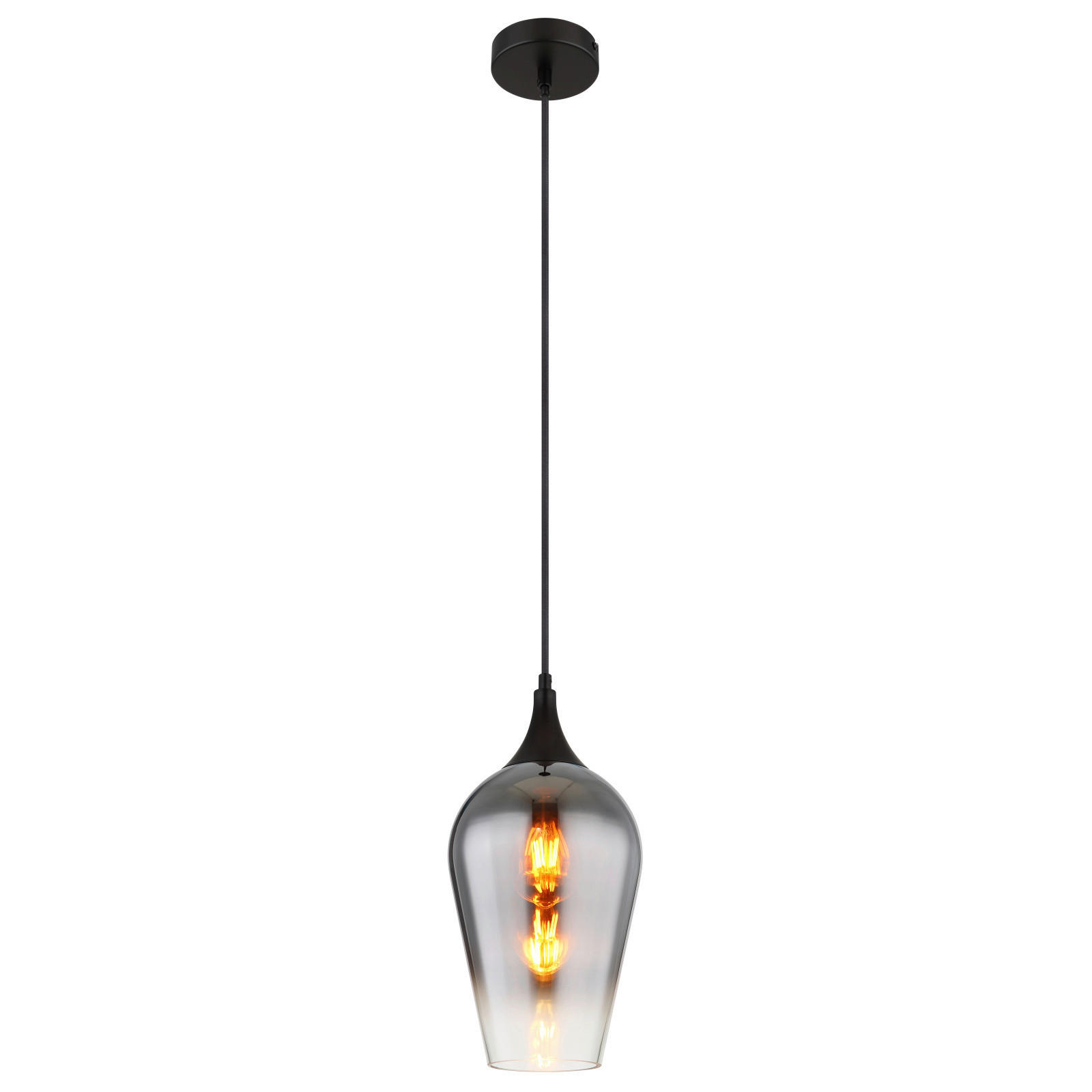 ZÁVESNÉ SVIETIDLO, E27/60 W, 18/120 cm  - čierna/chrómová, Design, kov/sklo (18/120cm) - Globo