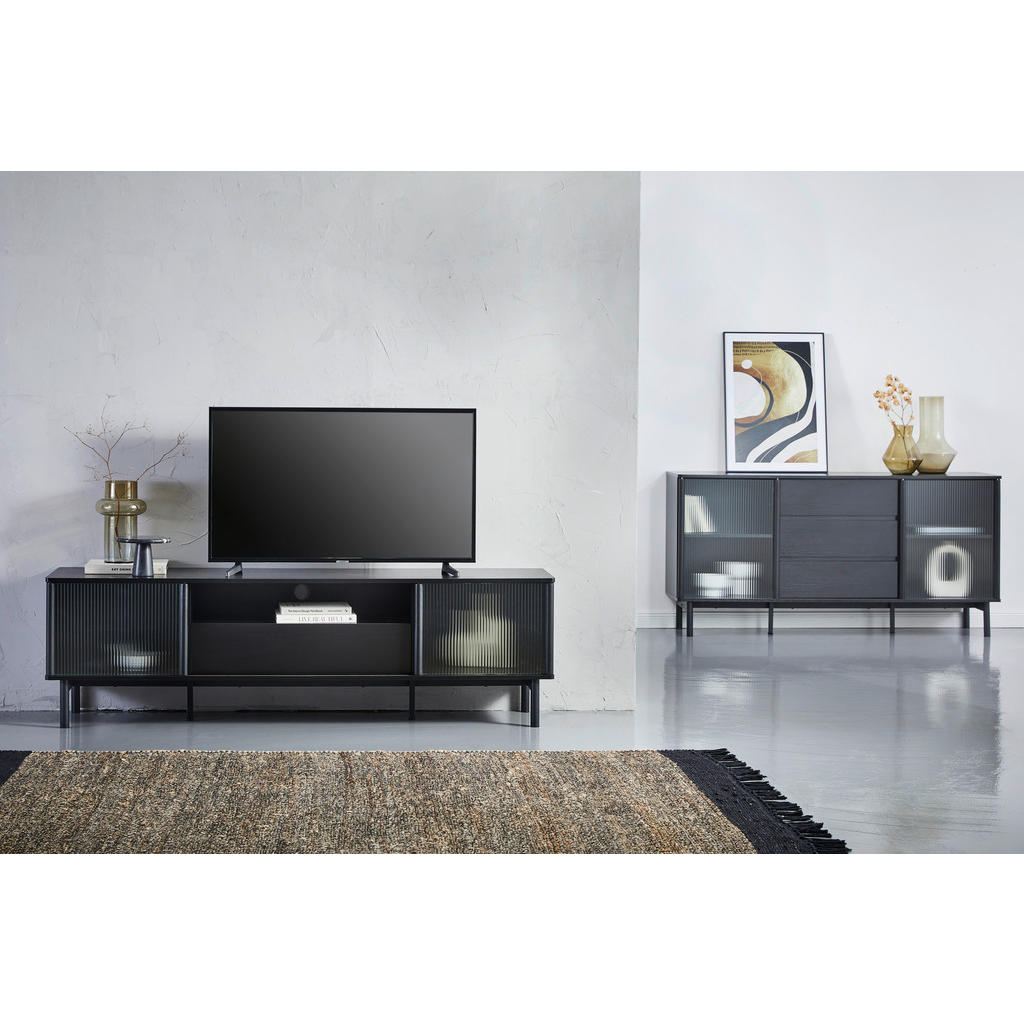 Thumbnail - Mid.you Sideboard, Schwarz, Holz, Glas, Holzwerkstoff, Metall, 2 Fächer, 3 Schubladen, 160x79x40 cm, Bsci, Holzmöbel, Kl...
