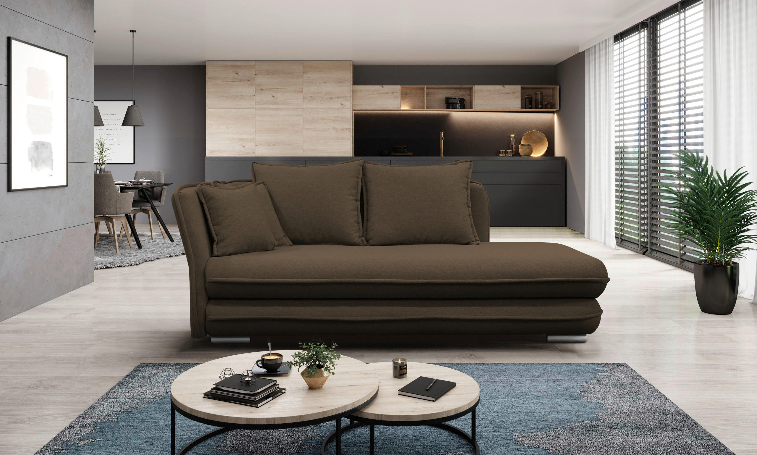 LIEGE Flachgewebe Braun  - Silberfarben/Braun, Design, Kunststoff/Textil (107/84/99/224cm) - MID.YOU