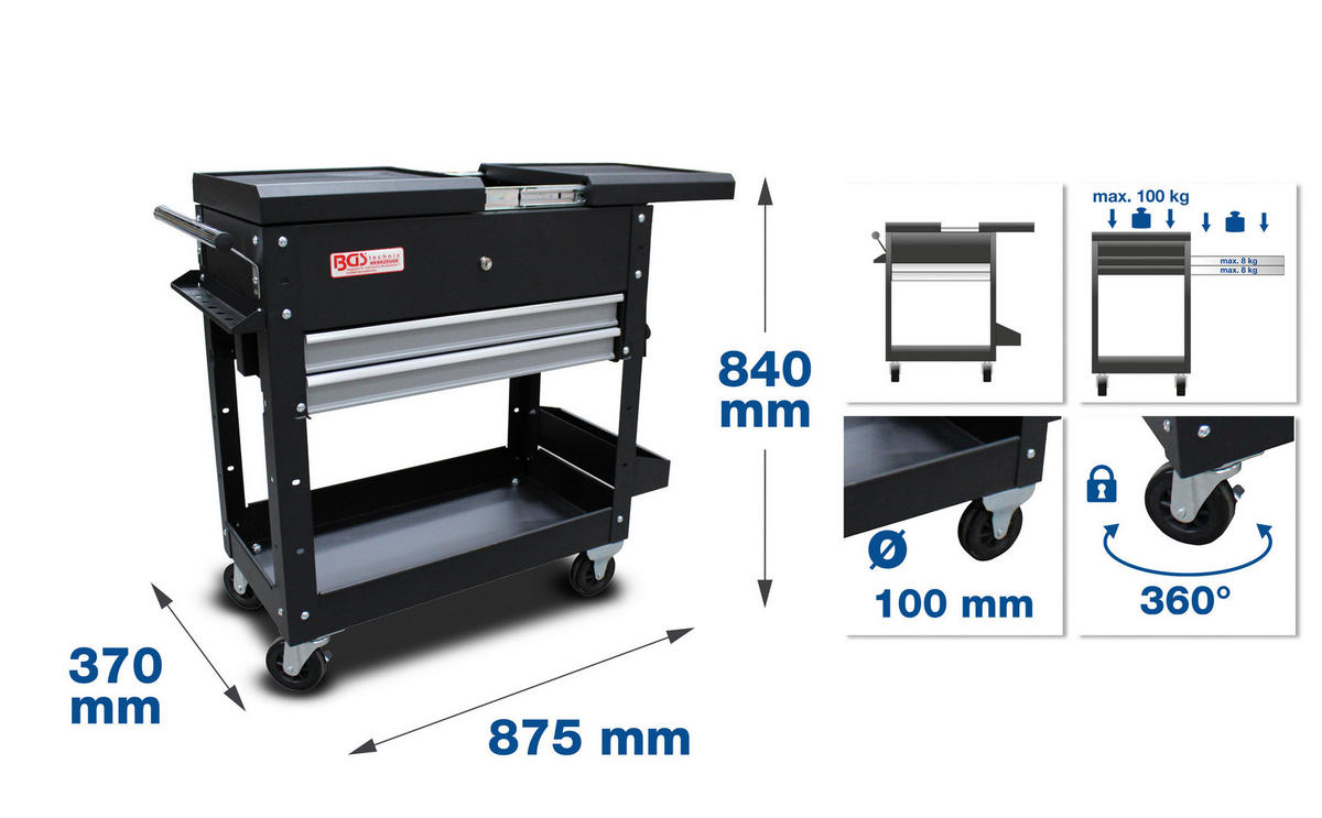 Werkstattwagen Leer  - Silberfarben/Schwarz, Basics (87,5/84/37cm)