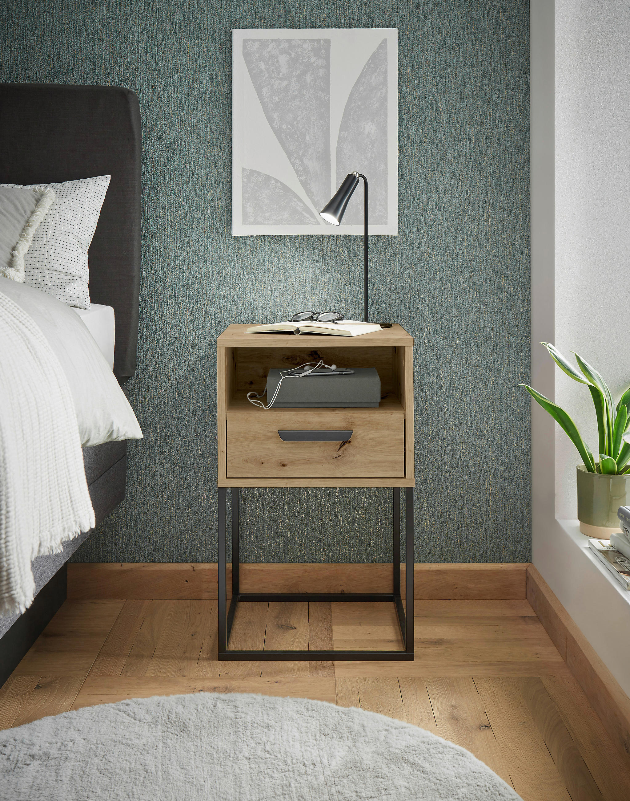 NACHTSCHRANK 40/65/39 cm  - Schwarz/Eiche Artisan, Design, Holzwerkstoff/Kunststoff (40/65/39cm) - Boxxx