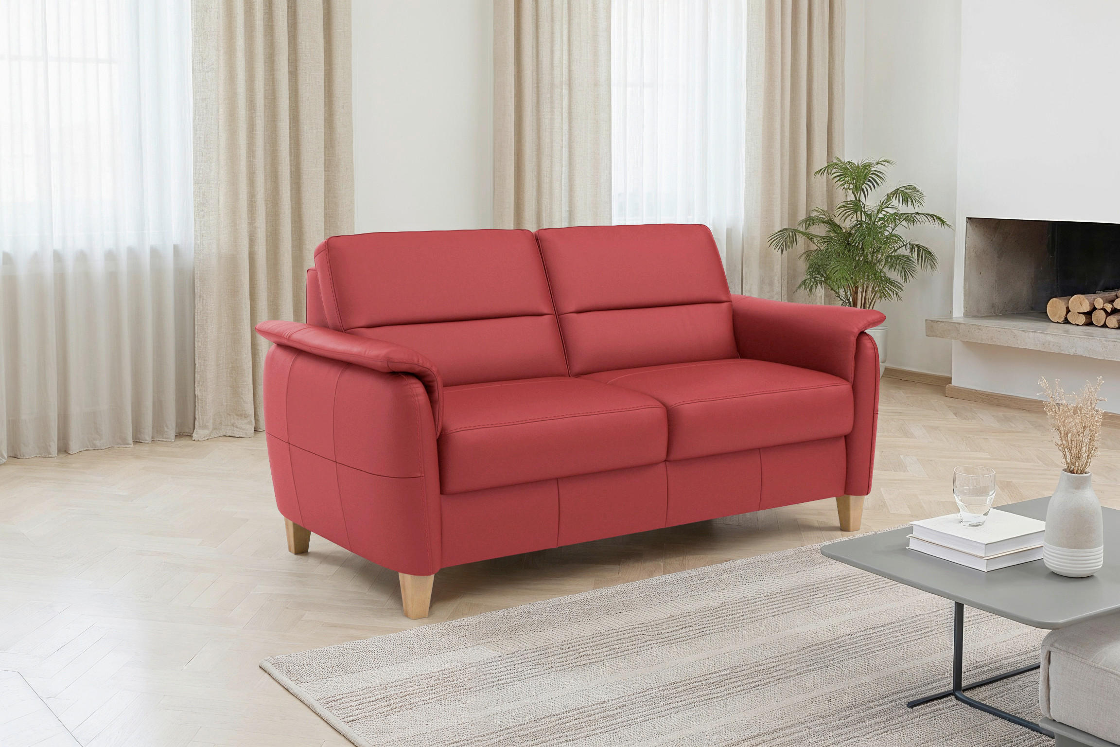 Sit & More TŘÍMÍSTNÁ POHOVKA, červená, pravá kůže