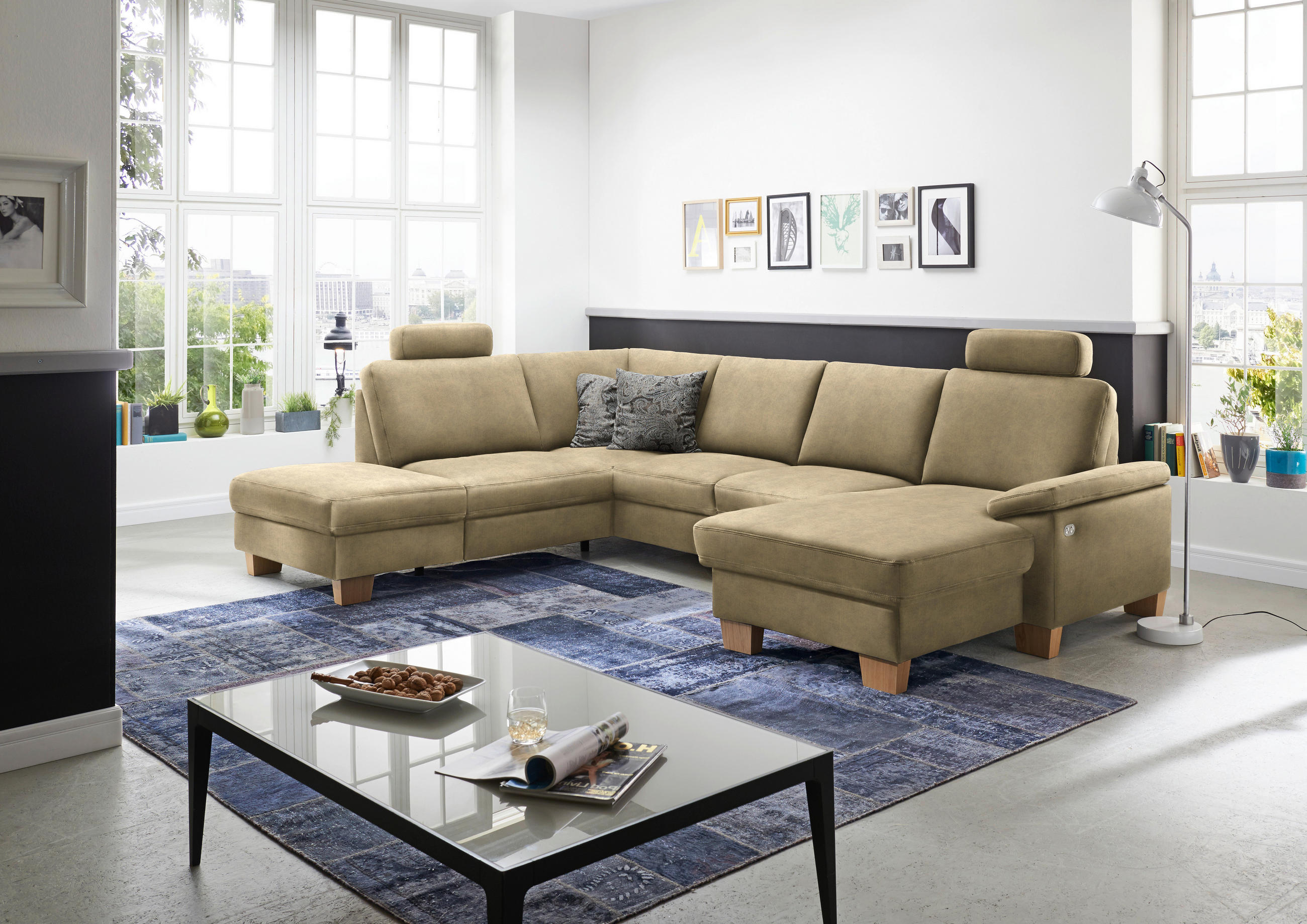WOHNLANDSCHAFT in Velours Cappuccino  - Eichefarben/Cappuccino, Konventionell, Holz/Textil (235/316/167cm) - Beldomo System
