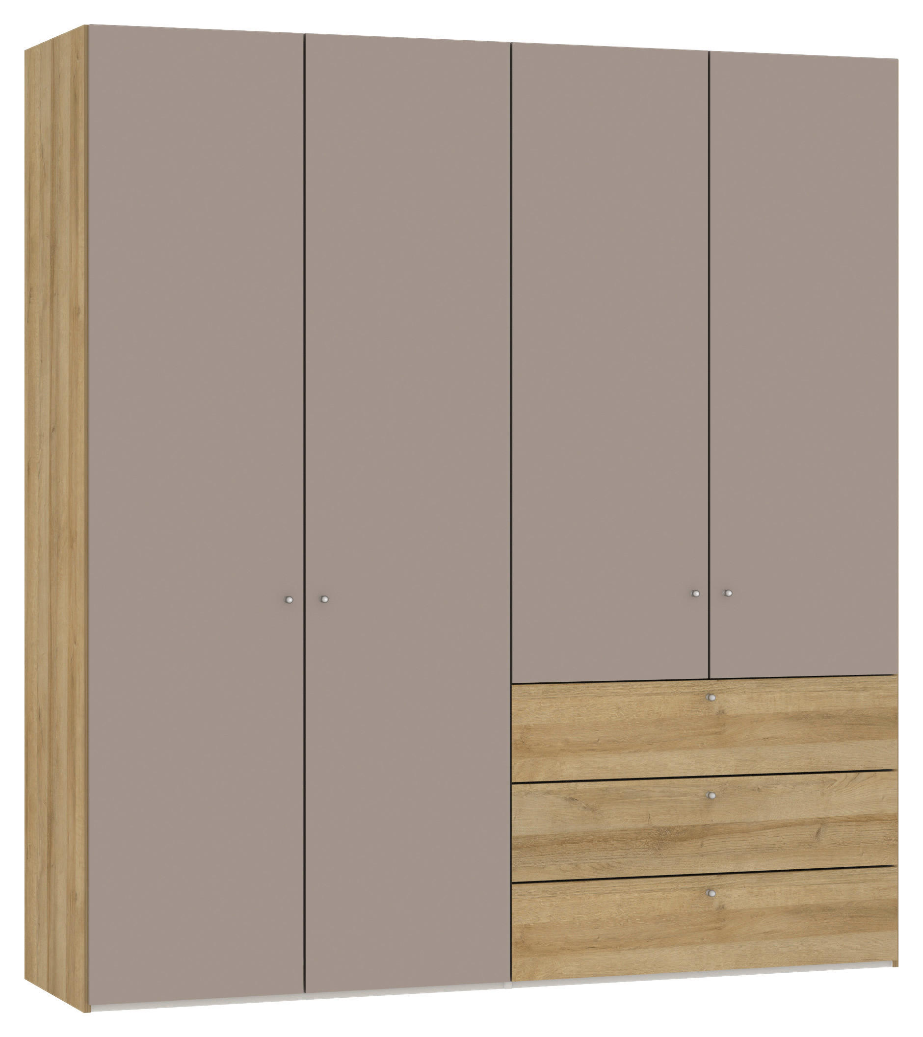 KLEIDERSCHRANK 203/220/59 cm,  in Eichefarben, Hellbraun, 4-türig  - Hellbraun/Eichefarben, Design, Holzwerkstoff/Metall (203/220/59cm) - Jutzler
