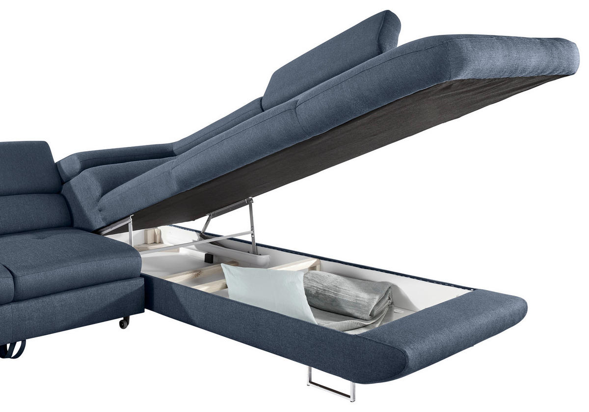 ECKSOFA in Webstoff Dunkelblau  - Dunkelblau, Design, Textil/Metall (280/235cm) - Hom`in