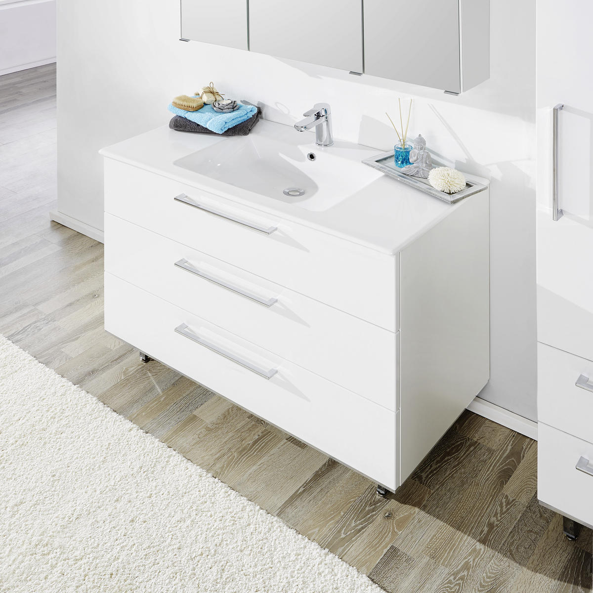 BADEZIMMER  in 100 cm  - Weiss, Design, Glas/Holzwerkstoff (100cm) - Novel
