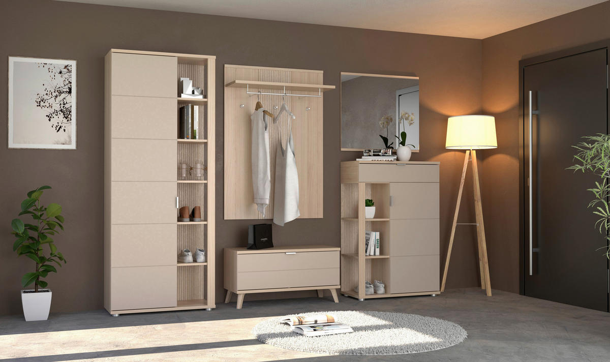 GARDEROBE 6-teilig  in 280/199/38 cm  - Kaschmir/Eichefarben, Design, Holzwerkstoff (280/199/38cm) - Stylife