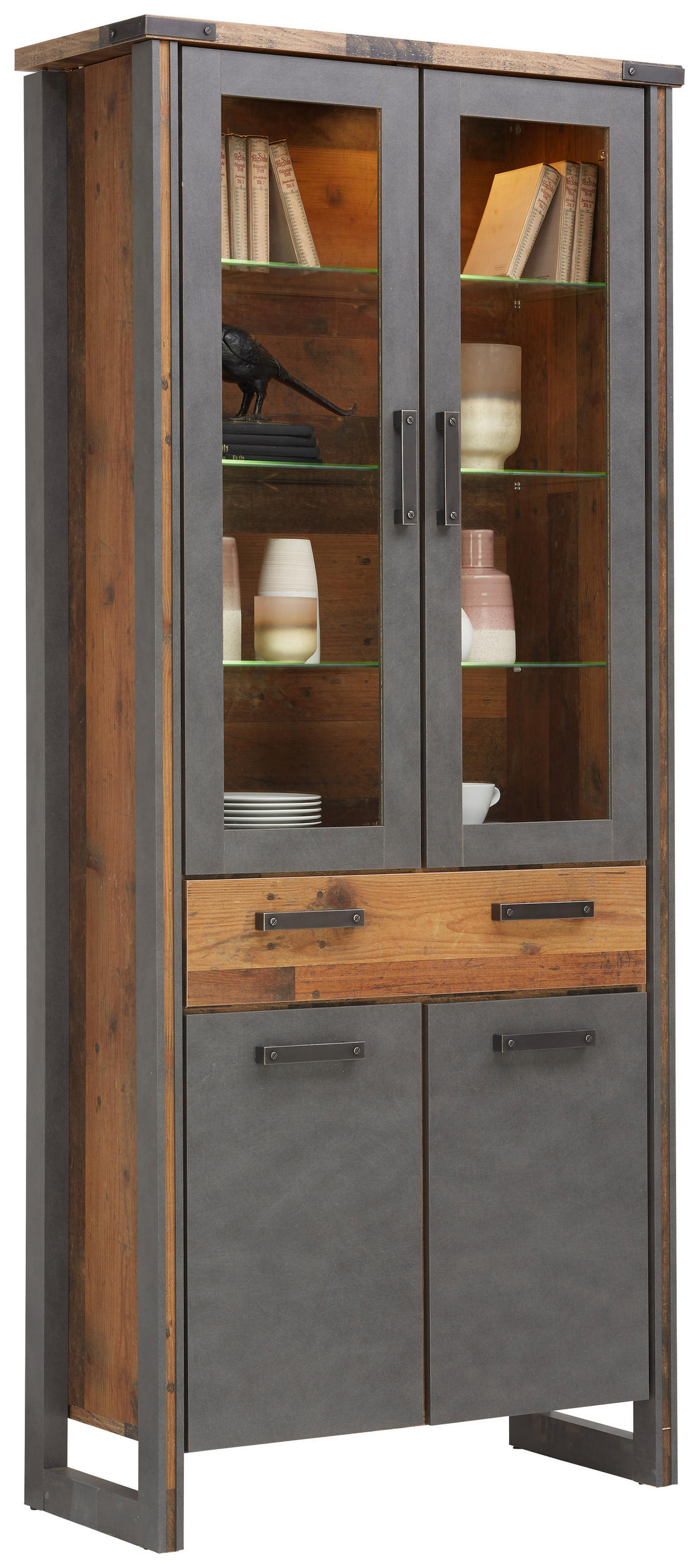 Vitrine in Grau, Pinienfarben