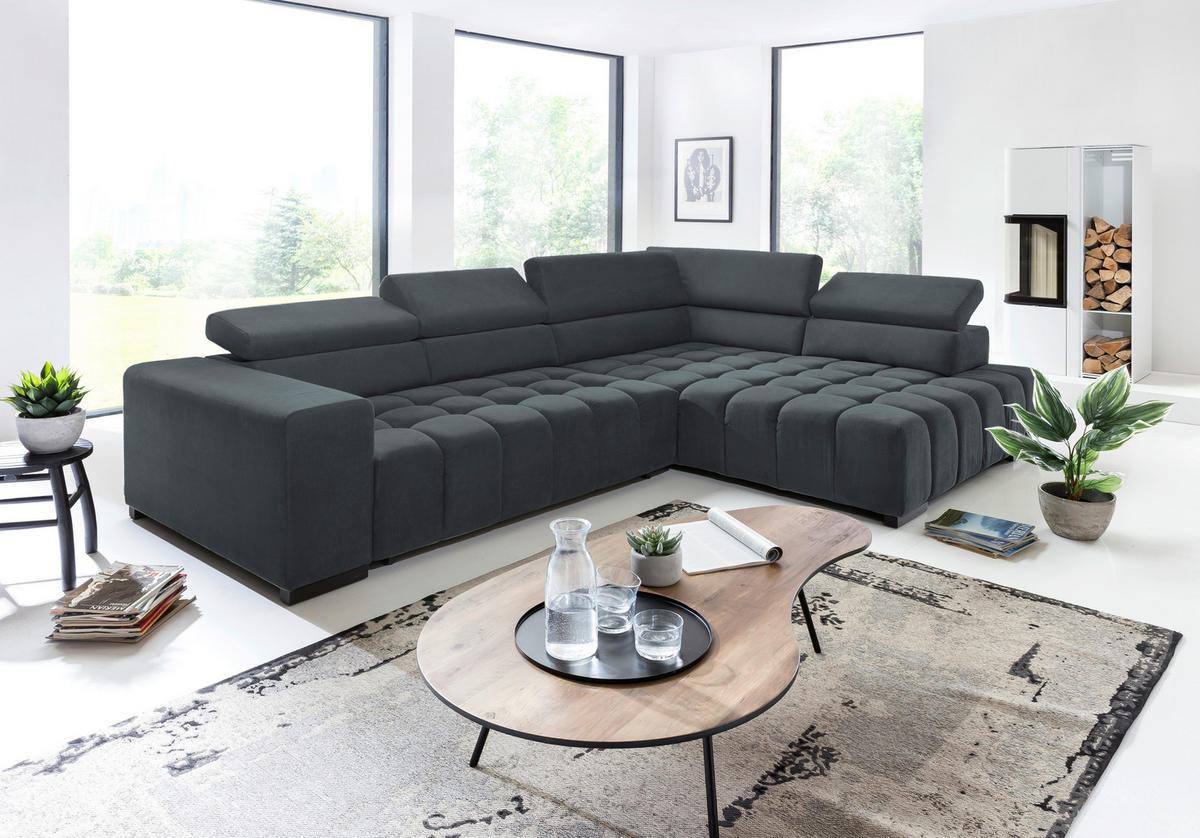 ECKSCHLAFSOFA in Dunkelgrau Textil   - Dunkelgrau/Schwarz, Design, Holz/Textil (307/201cm) - Livetastic