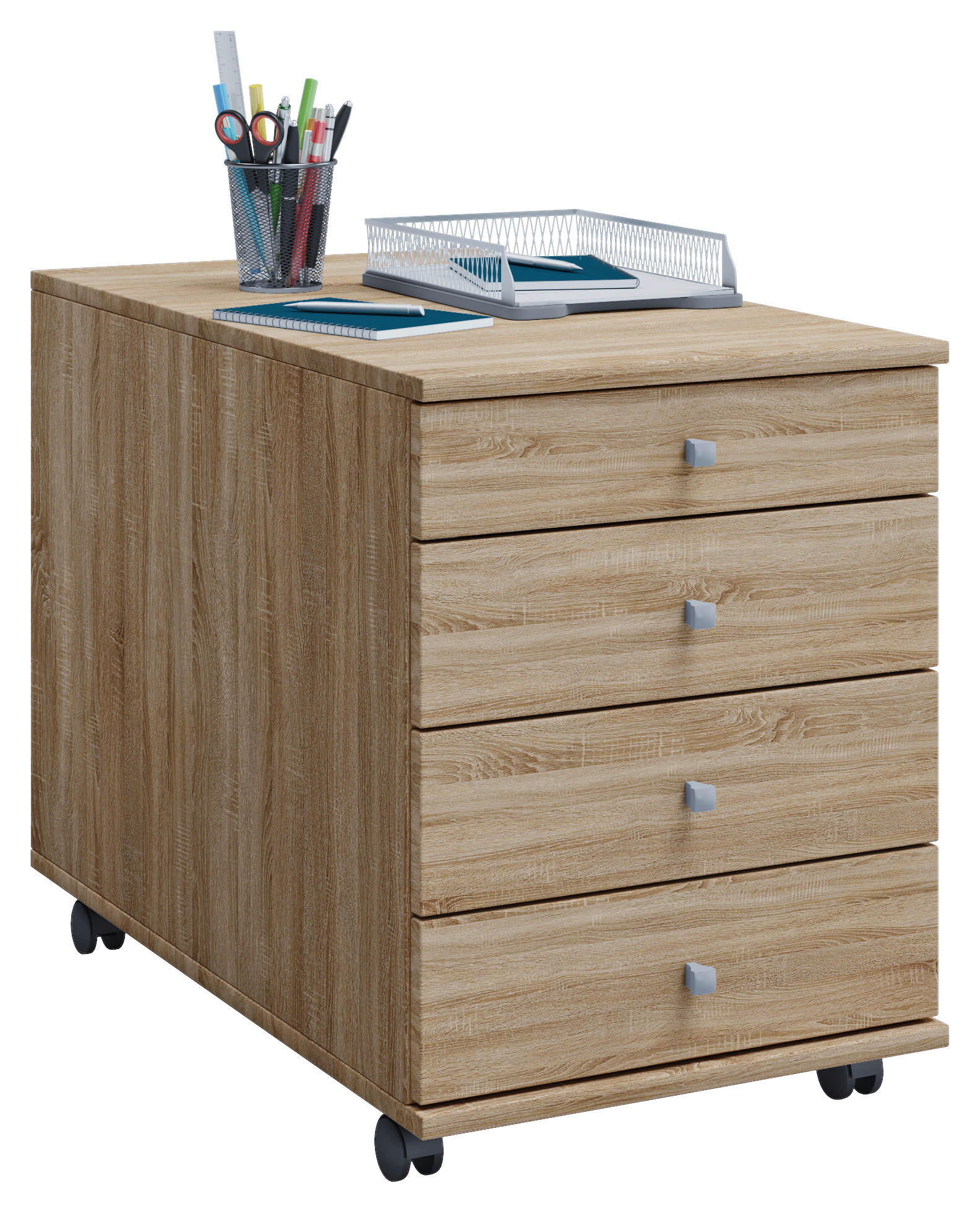 ROLLCONTAINER Sonoma Eiche  - Silberfarben/Sonoma Eiche, Basics, Holzwerkstoff/Kunststoff (42/57/80cm) - MID.YOU