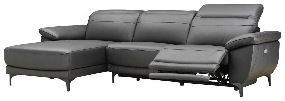 ECKSOFA inkl. Funktionen Schwarz Echtleder, Kombination Echtleder/Lederlook Lederlook  - Schwarz, Design, Leder/Kunststoff (164/269cm) - Xora