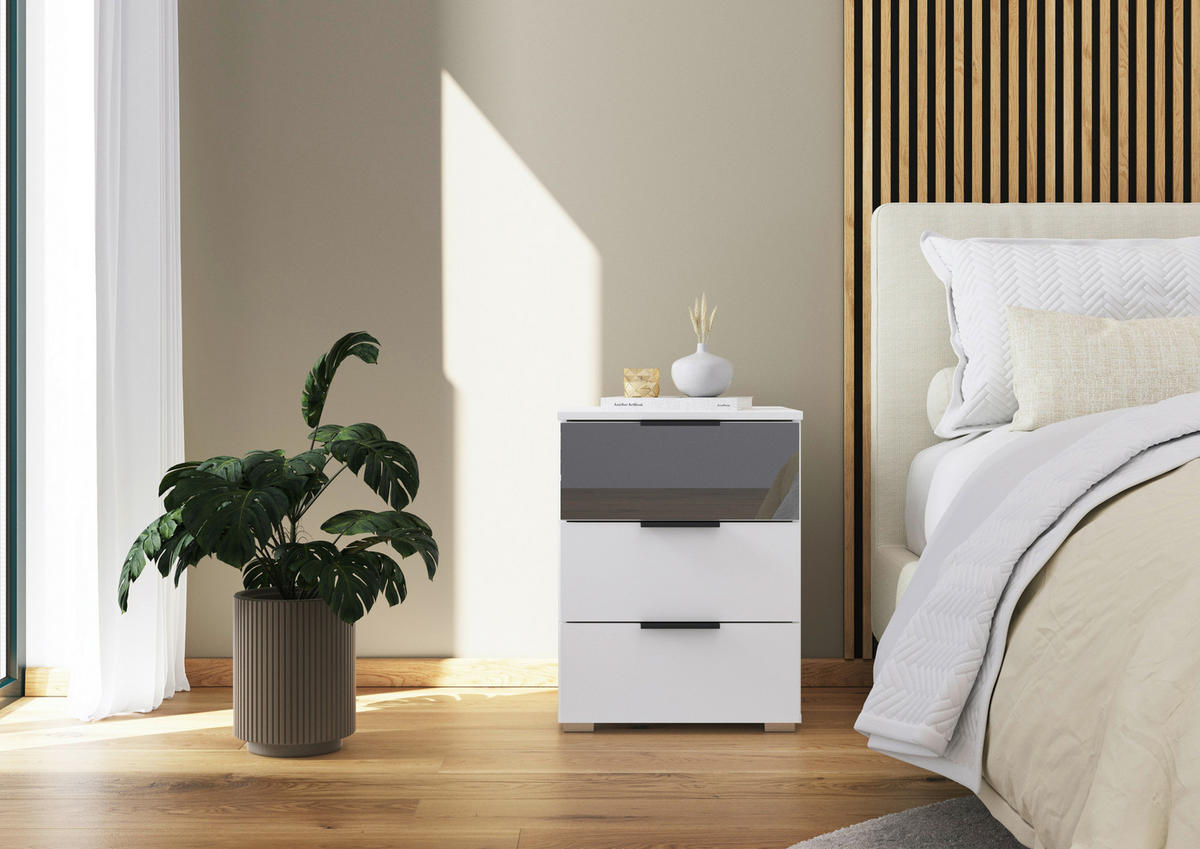 NACHTSCHRANK 40/61/42 cm  - Alufarben/Weiß, MODERN, Glas/Holzwerkstoff (40/61/42cm) - Rauch Möbel