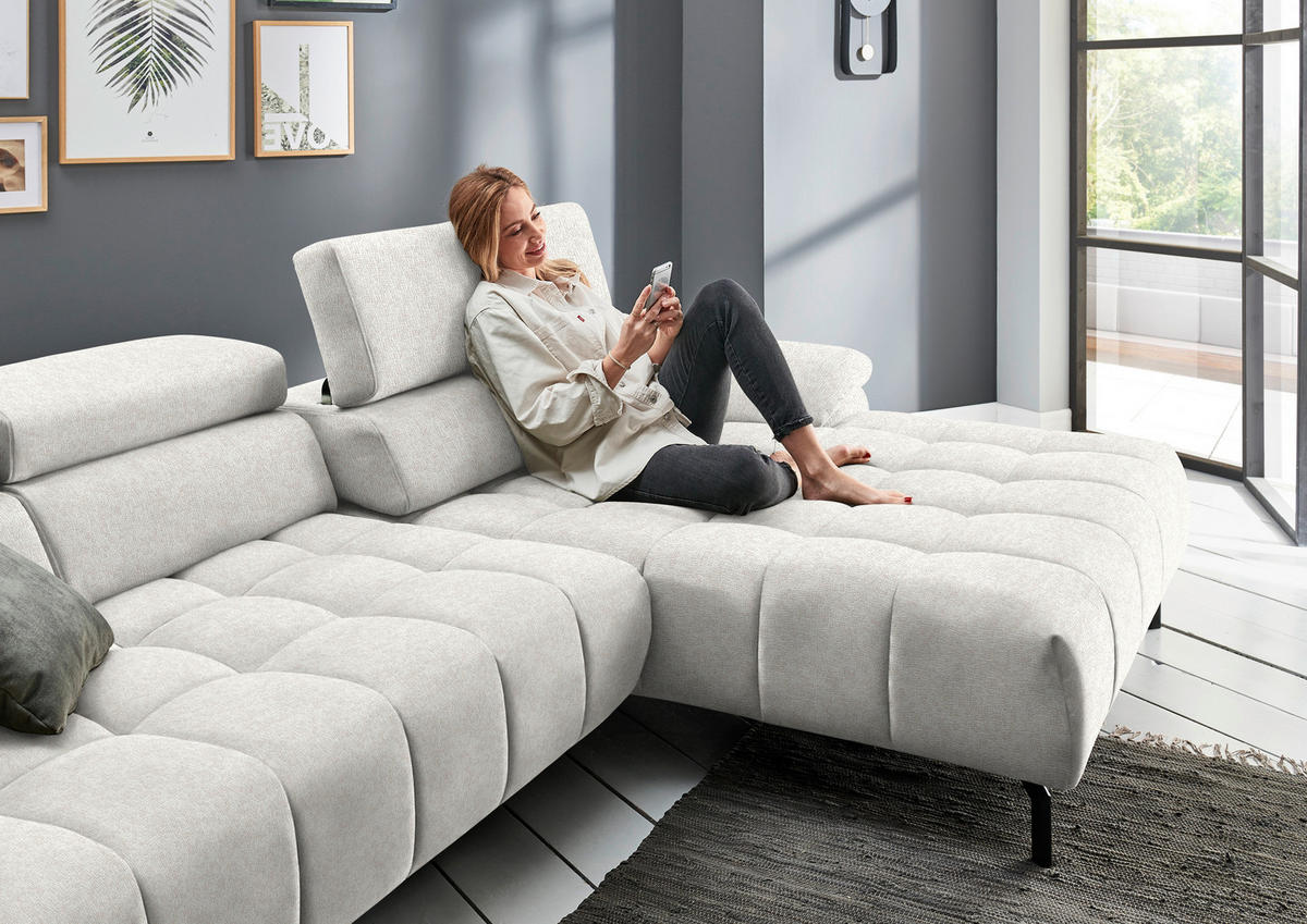ECKSOFA in Chenille Beige  329/190 cm  - Beige/Schwarz, Design, Textil/Metall (329/190cm) - Beldomo Style