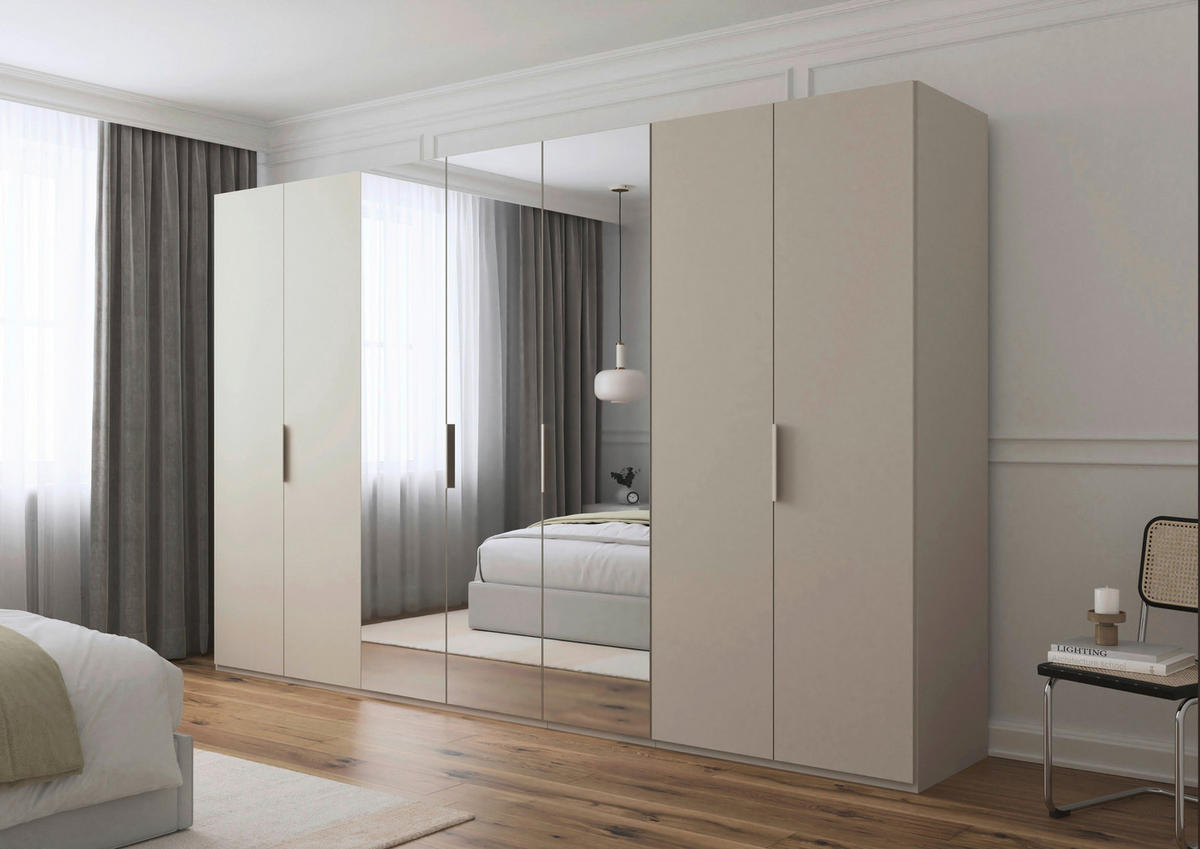 DREHTÜRENSCHRANK 350/235/61 cm,  in Champagner, 7-türig  - Champagner, Basics, Glas/Holzwerkstoff (350/235/61cm) - Novel