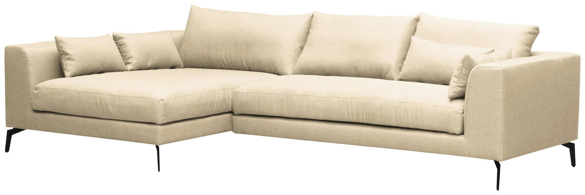 ECKSOFA in Flachgewebe Creme  - Creme/Schwarz, Design, Textil/Metall (172/313cm) - Livetastic