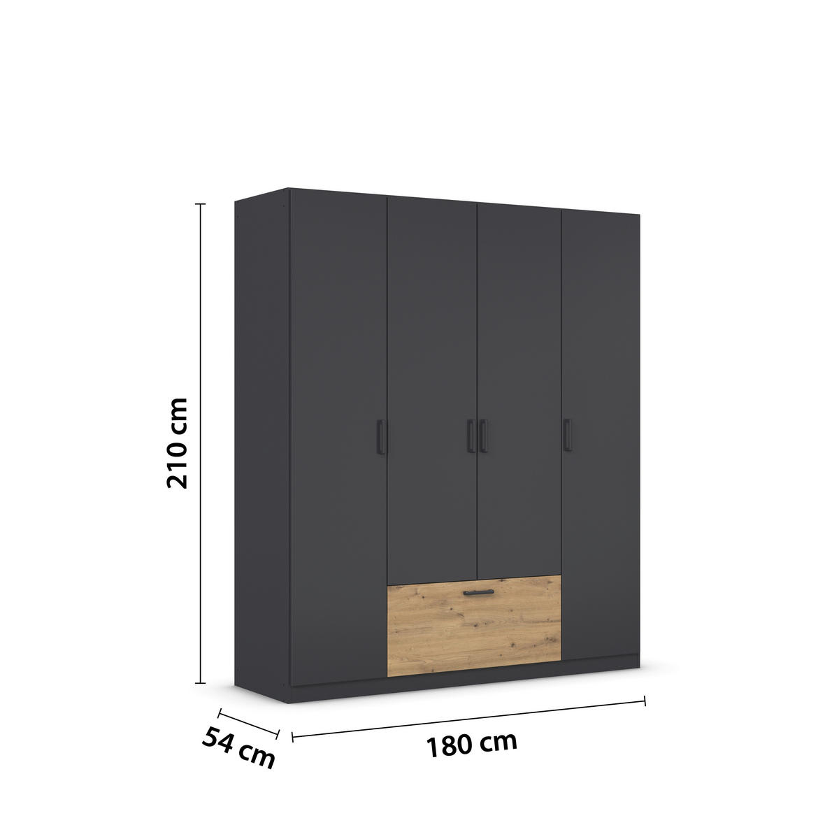 KLEIDERSCHRANK in Grau, Eiche Artisan  - Eiche Artisan/Grau, Basics, Holzwerkstoff/Metall (181/210/54cm) - Boxxx
