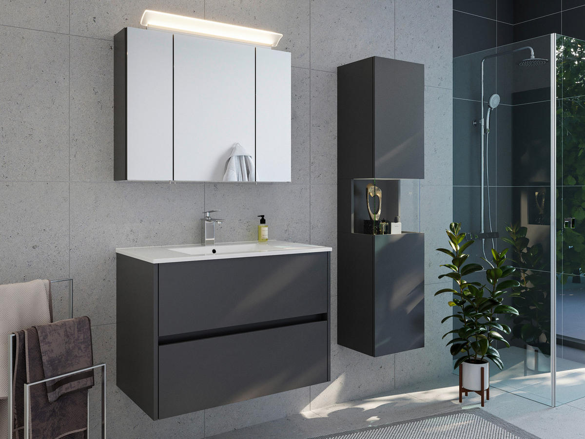 HOCHSCHRANK 35,2/150/30 cm  - Graphitfarben, MODERN, Glas/Holzwerkstoff (35,2/150/30cm) - MID.YOU