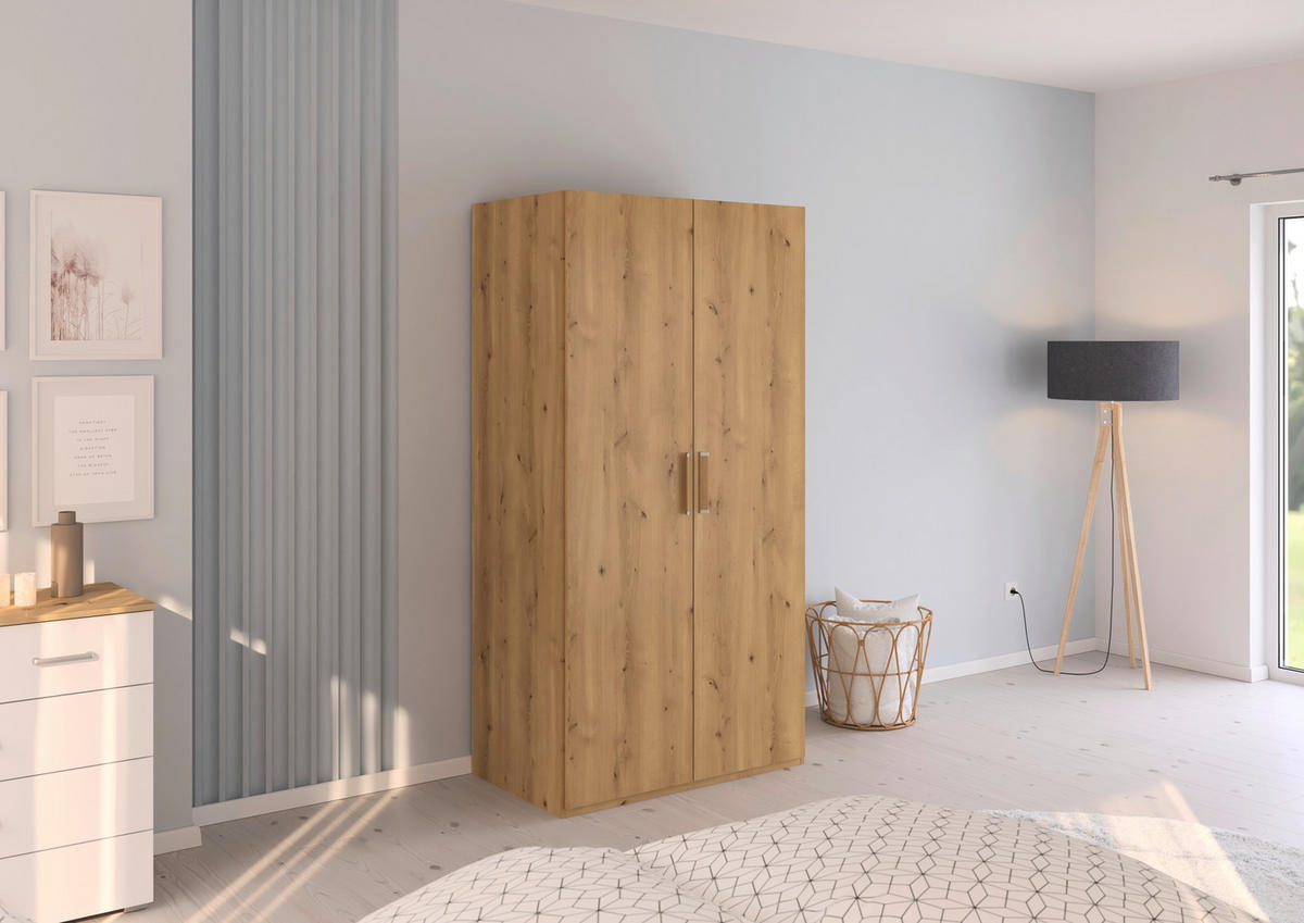 DREHTÜRENSCHRANK  in Eichefarben  - Eichefarben/Silberfarben, Design, Holzwerkstoff/Kunststoff (101/197/60cm) - Novel