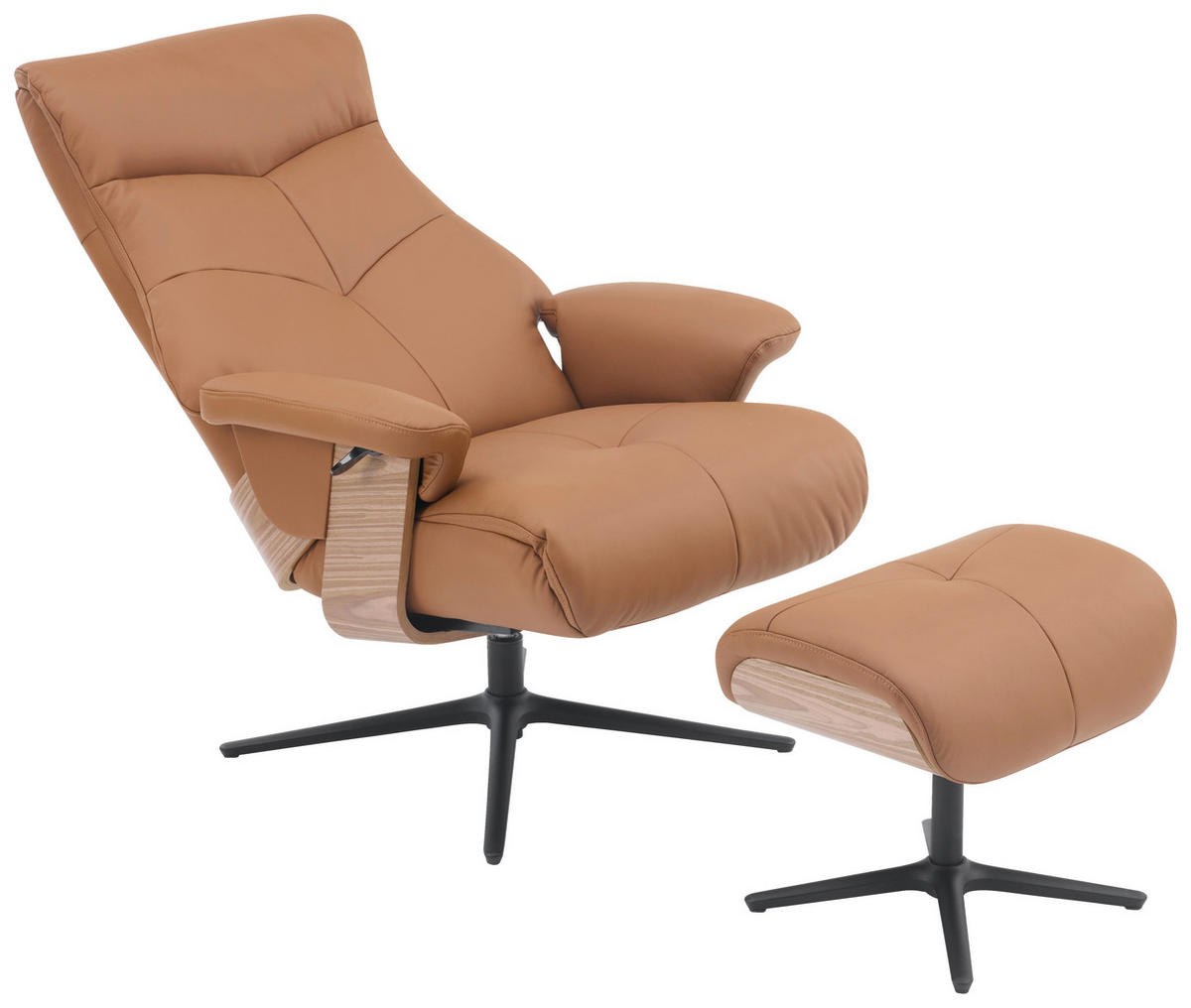 RELAXSESSELSET Lederlook Echtleder Hocker    - Schwarz/Braun, Design, Leder/Holz (78/111/81cm) - Livetastic