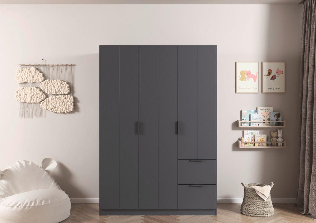 GARDEROB MED GÅNGJÄRN 136/197/54 cm 3-dörrar - grå, Modern, metall/trämaterial (136/197/54cm) - Rauch Möbel