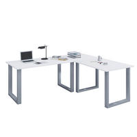 ECKSCHREIBTISCH 220/220/76 cm  in Silberfarben, Weiss  - Weiss/Silberfarben, Design, Holzwerkstoff/Metall (220/220/76cm) - MID.YOU