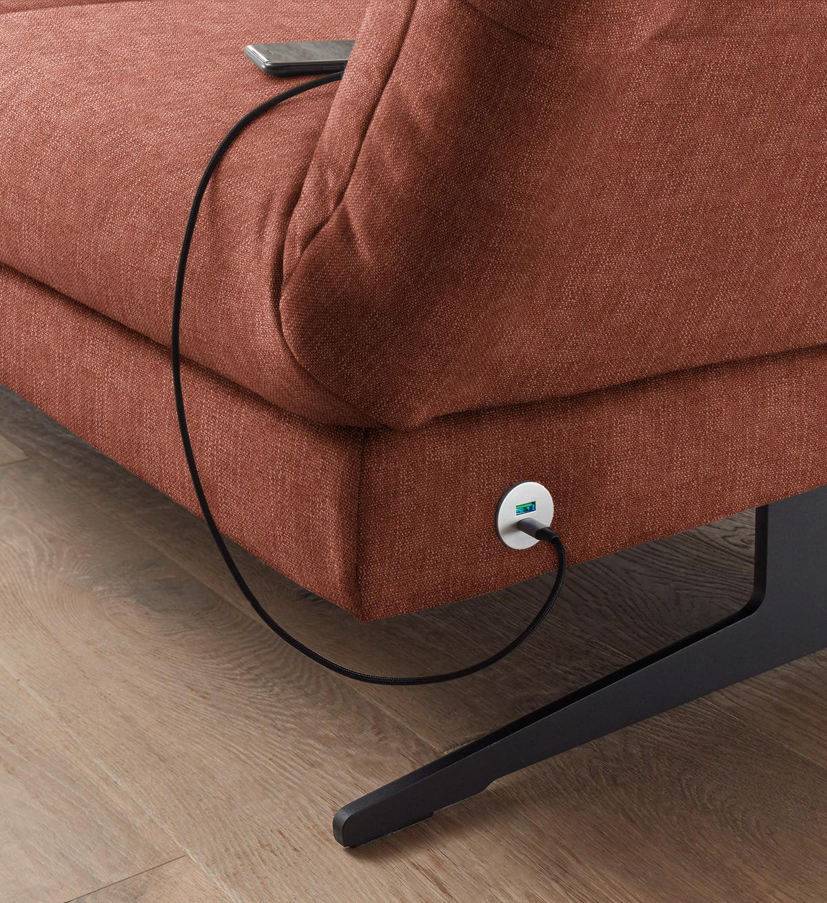 ECKSOFA in Flachgewebe Rostfarben  - Rostfarben/Schwarz, Design, Textil/Metall (176-217/279-327cm) - Dieter Knoll