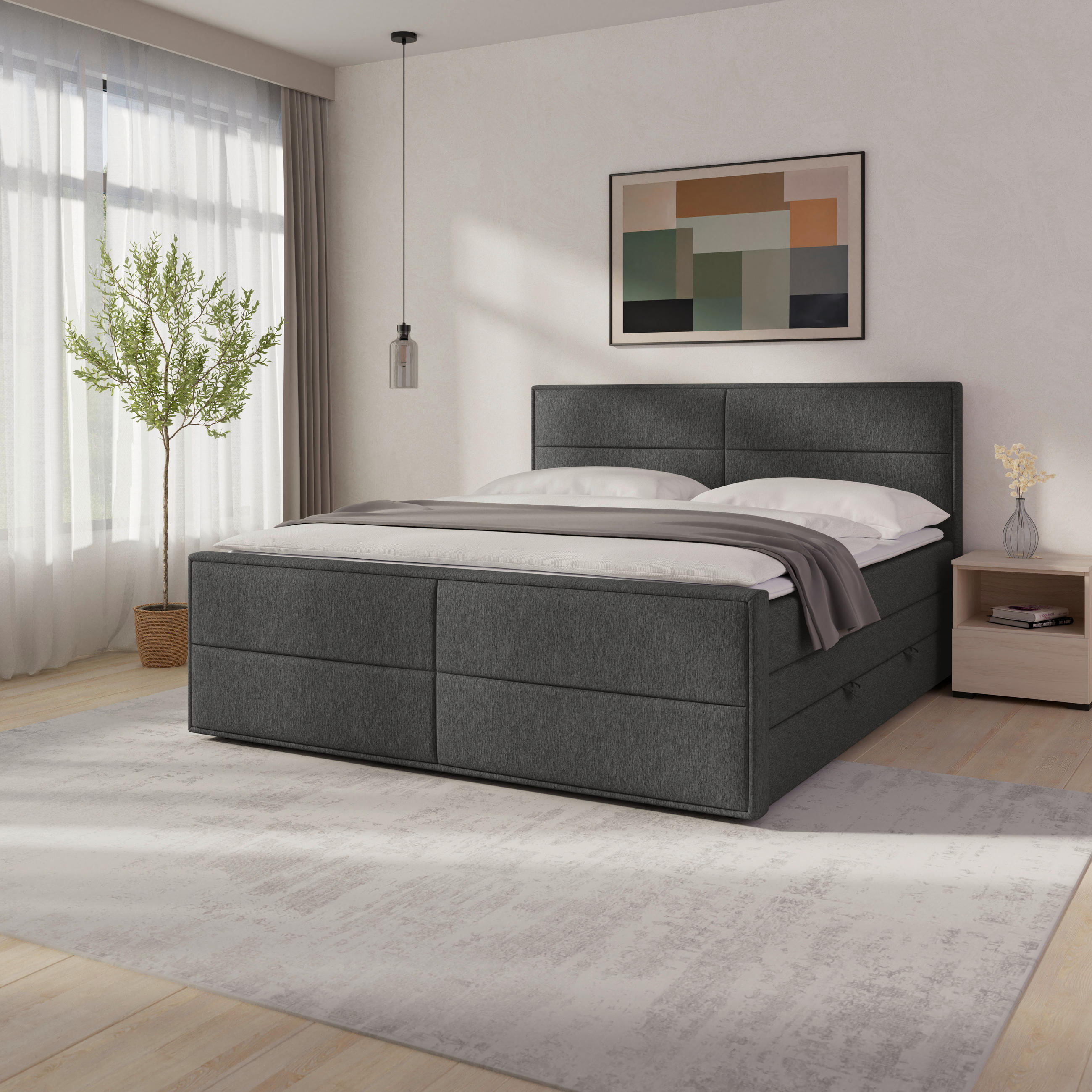 MID.YOU POSTEL BOXSPRING, 180/200 cm, antracitová