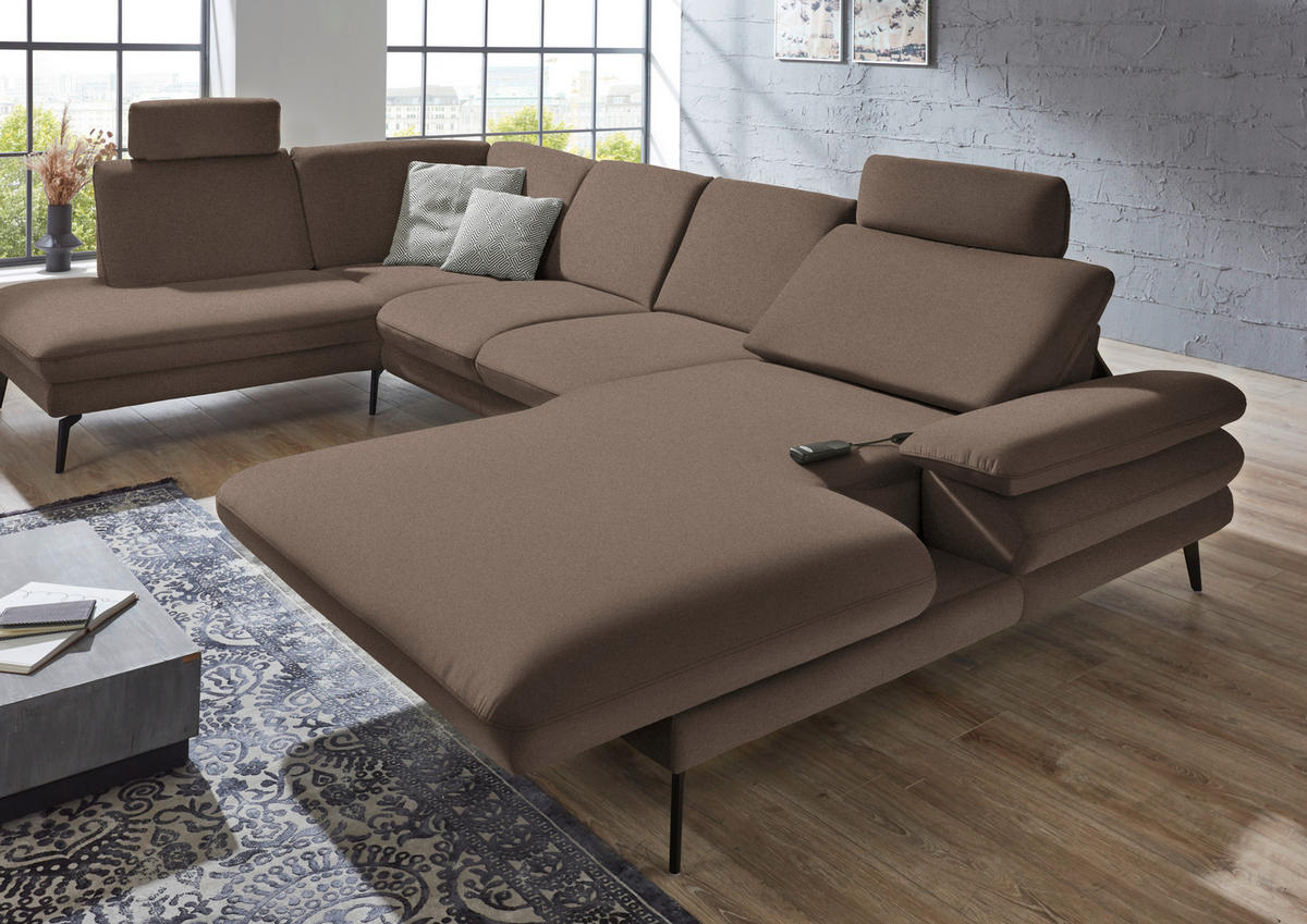 WOHNLANDSCHAFT Braun Webstoff  - Schwarz/Braun, Design, Textil/Metall (208/344/180cm) - Dieter Knoll