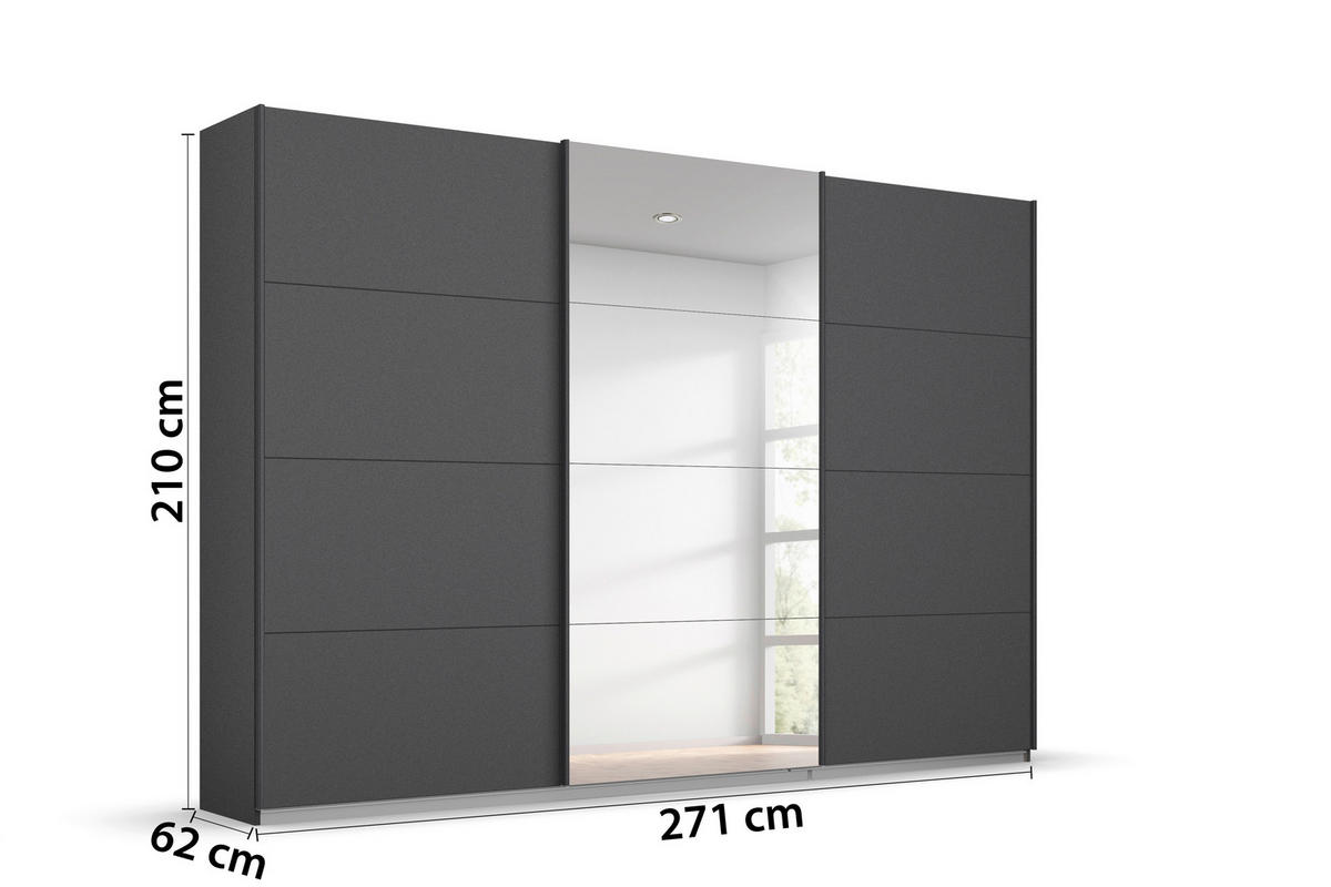 Dulap Cu Uși Culisante, 271/229/62 cm, gri - gri, Modern, sticlă/metal (271/229/62cm) - Ti'me