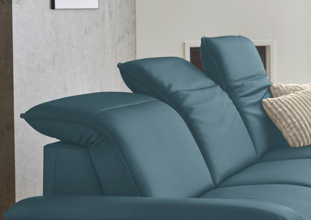 ECKSOFA  Echtleder Blau  - Blau/Schwarz, Design, Leder/Metall (307/169cm) - Beldomo Premium