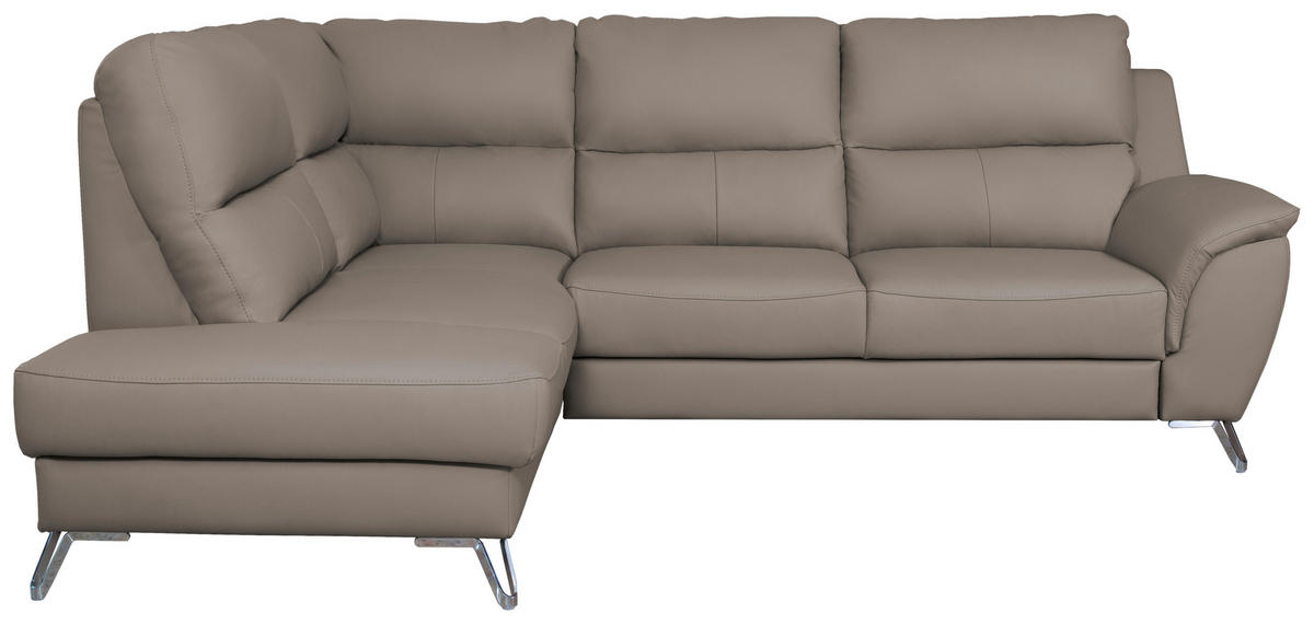 SJEDEĆA GARNITURA tekstil, koža  sivo-smeđa   - sivo-smeđa/boje kroma, koža/tekstil (200/99/246cm) - Celina Home